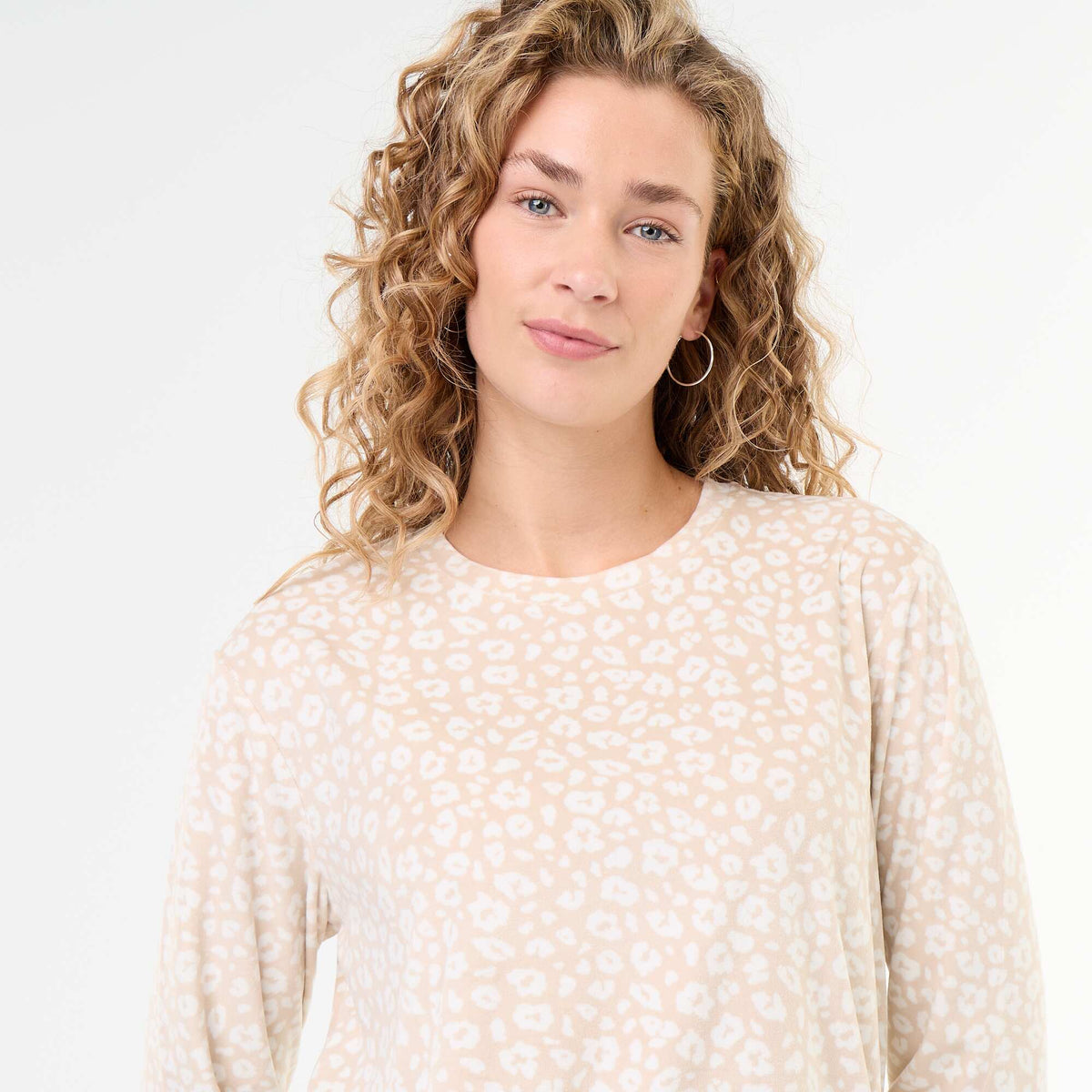 2-piece long fleece pajama set BEIGE