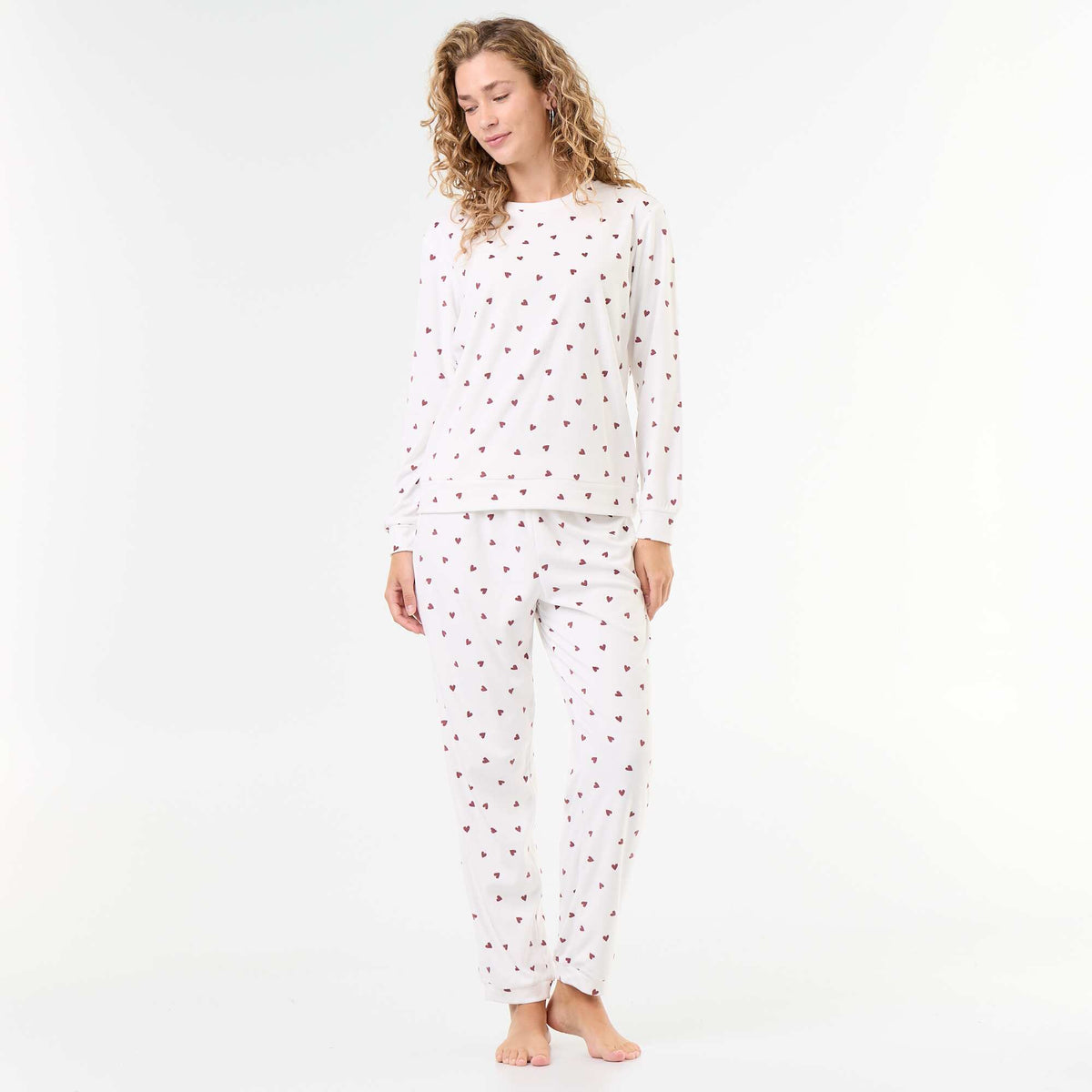2-piece long fleece pajama set WHITE