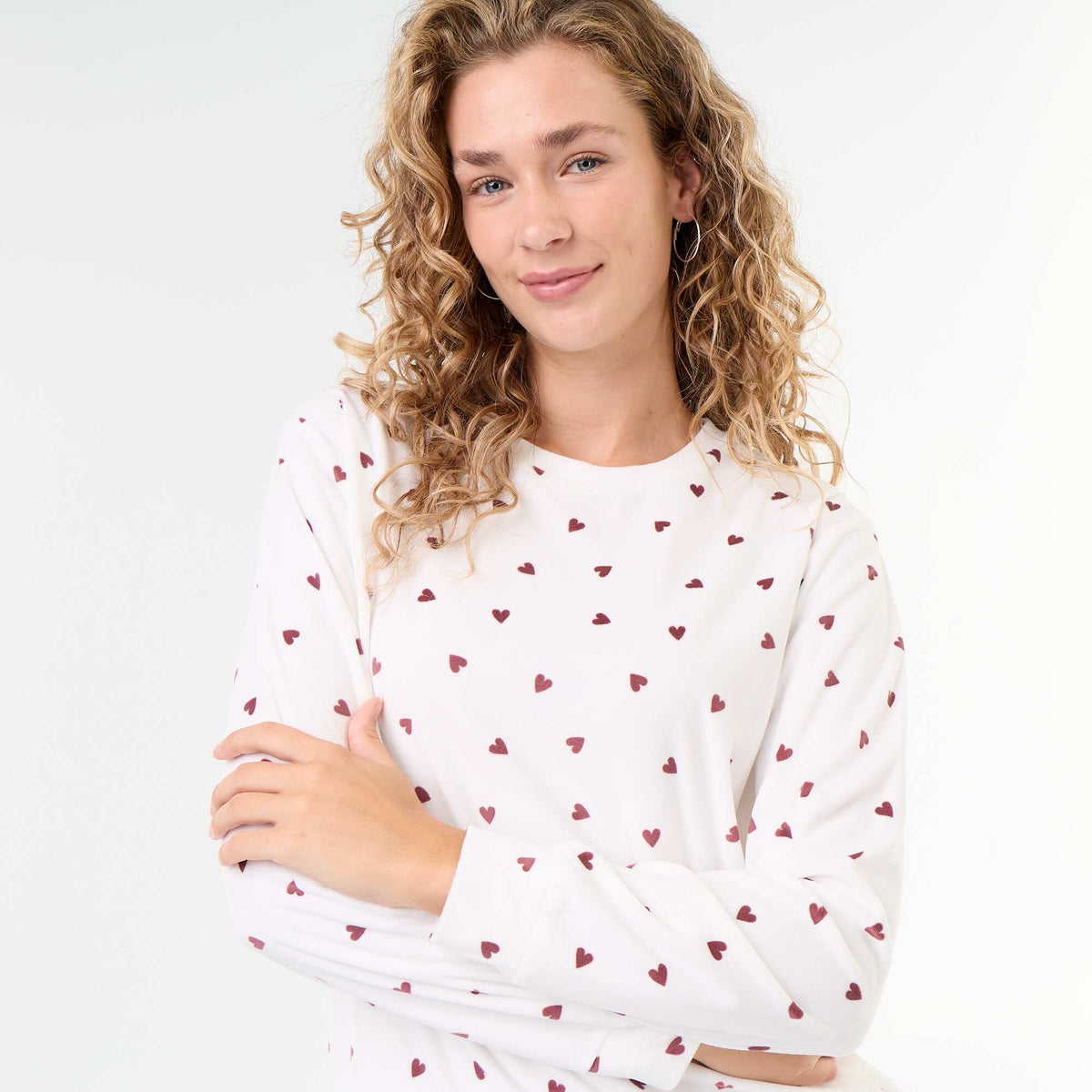 2-piece long fleece pajama set WHITE