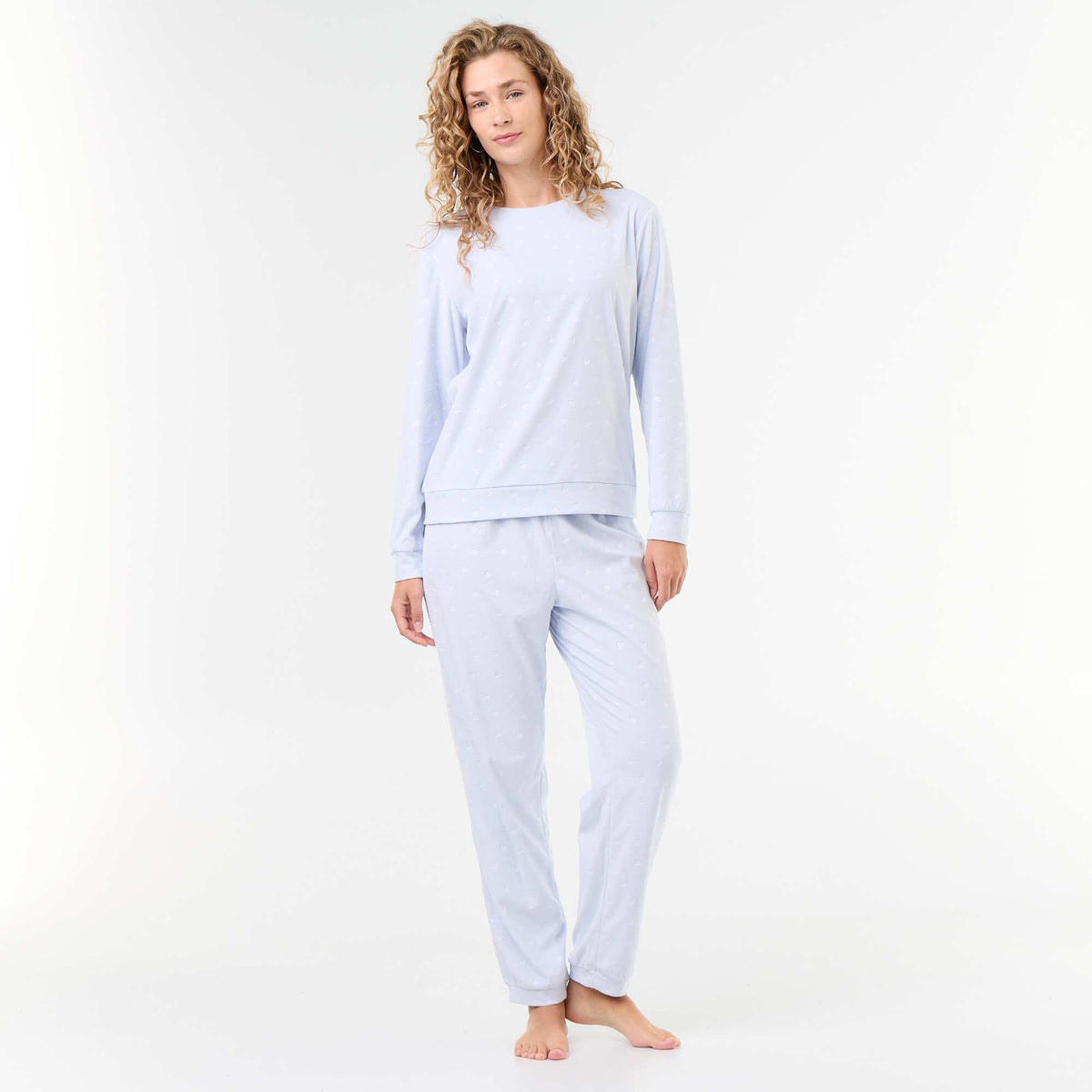 2-piece long fleece pajama set BLUE