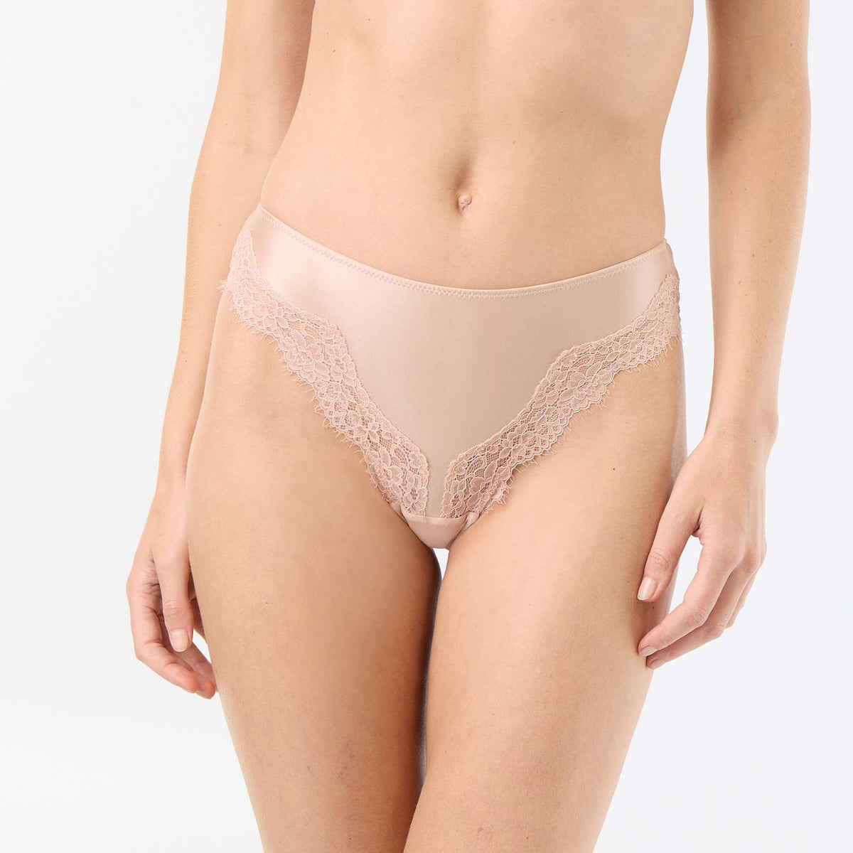 Satiny Microfiber and Lace Tanga PINK