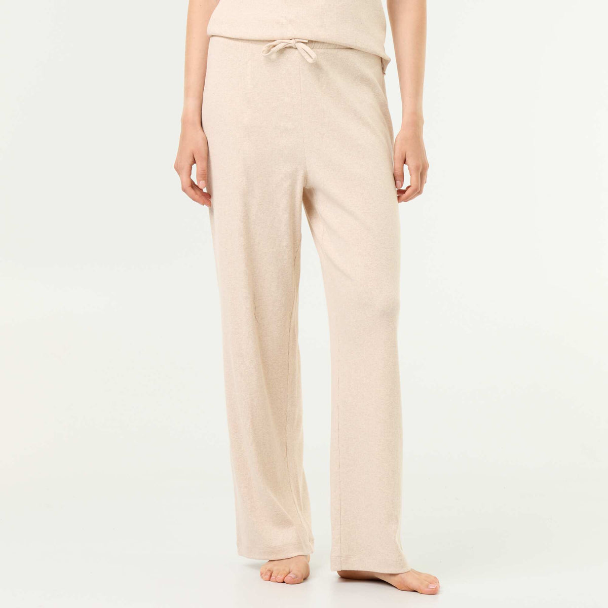 Ribbed Knit Pajama Pants BEIGE