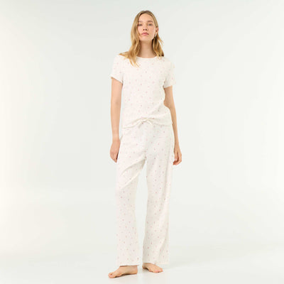 Ribbed knit pajama pants WHITE