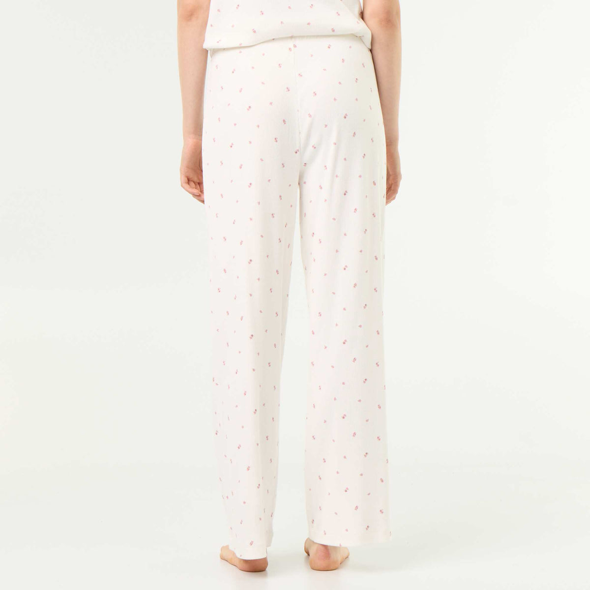 Ribbed knit pajama pants WHITE