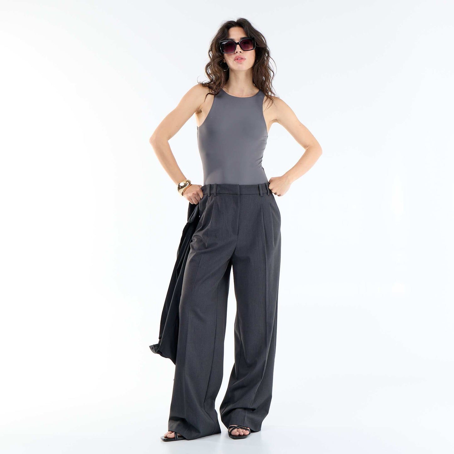 Sleeveless Plain Bodysuit GREY
