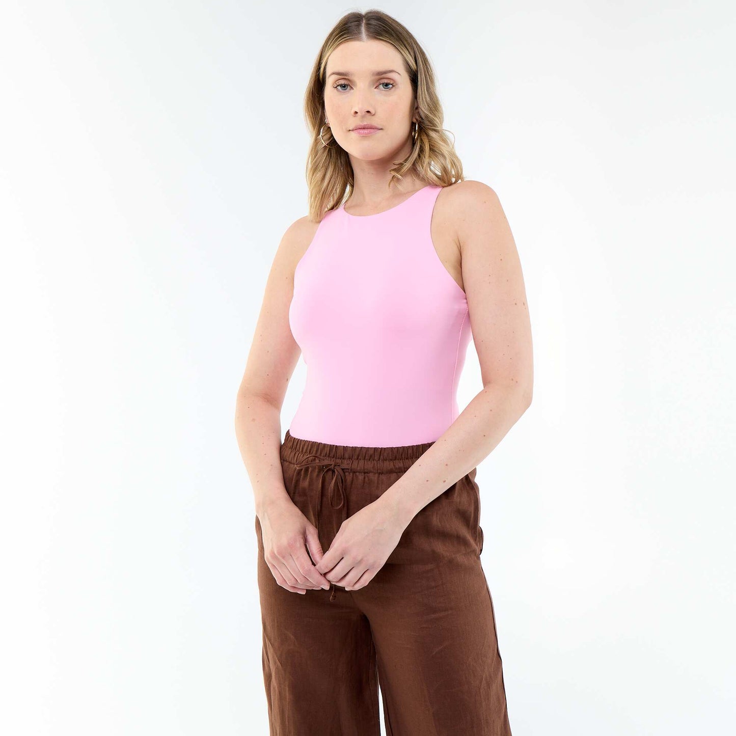 Sleeveless Plain Bodysuit PINK