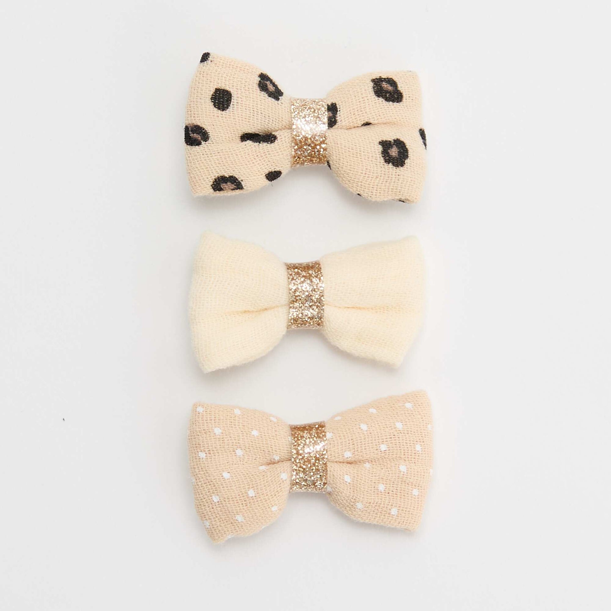 Set of 3 Bow Crocodile Clips BEIGE