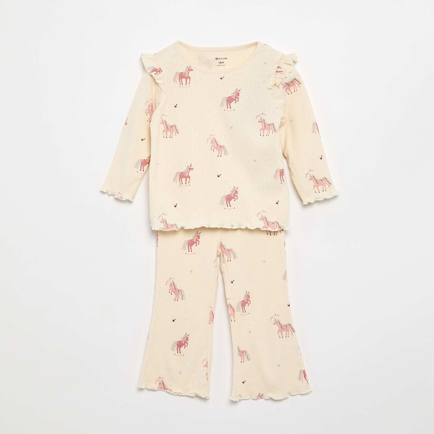 Pointelle knit T-shirt + trousers - 2-piece set BEIGE