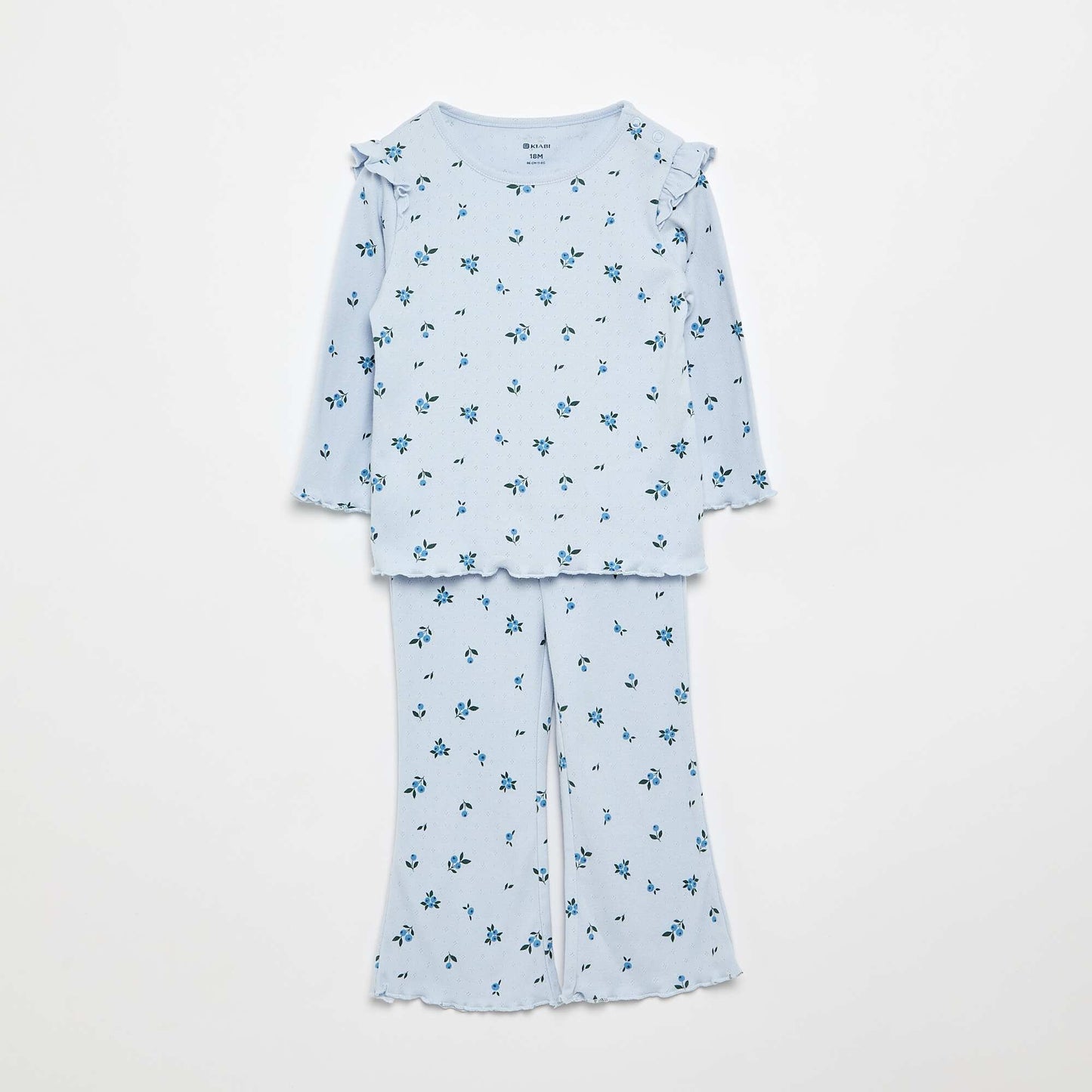 Pointelle knit T-shirt + trousers - 2-piece set BLUE