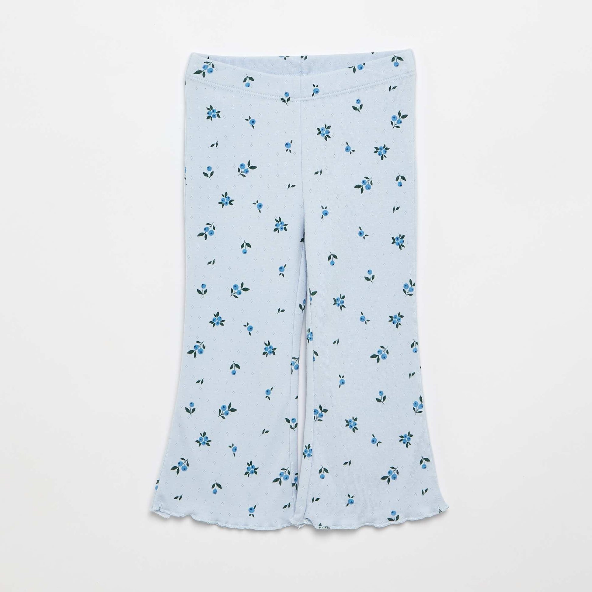 Pointelle knit T-shirt + trousers - 2-piece set BLUE