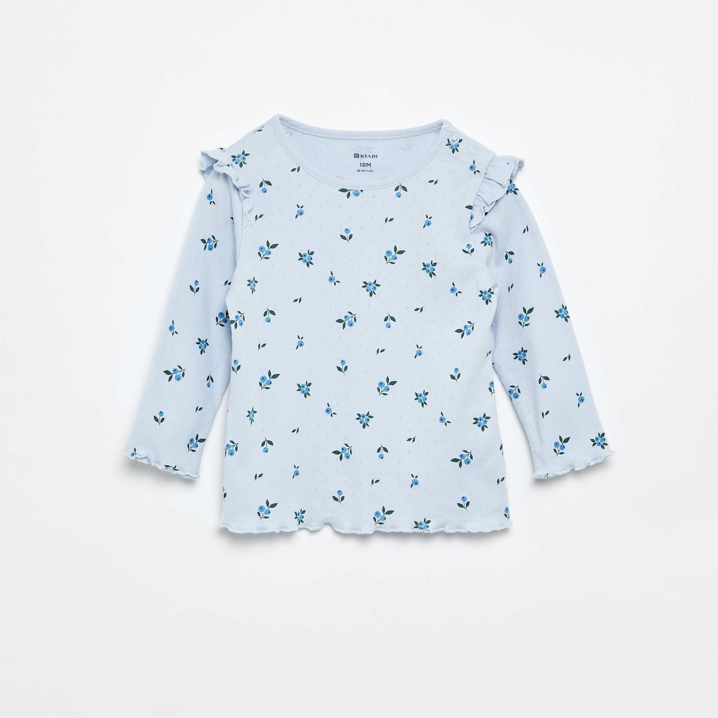 Pointelle knit T-shirt + trousers - 2-piece set BLUE