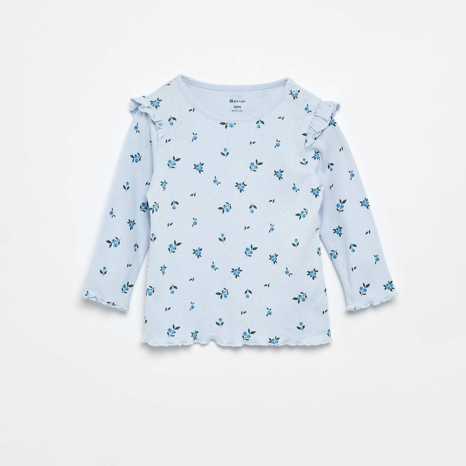 Pointelle knit T-shirt + trousers - 2-piece set BLUE