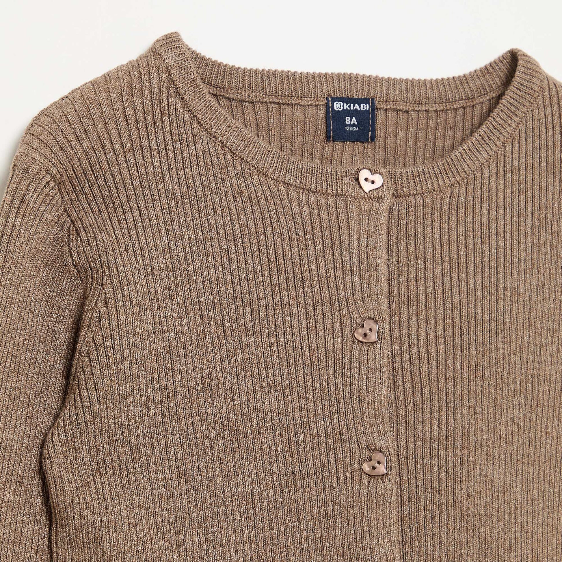 Long-sleeved ribbed knit cardigan BEIGE