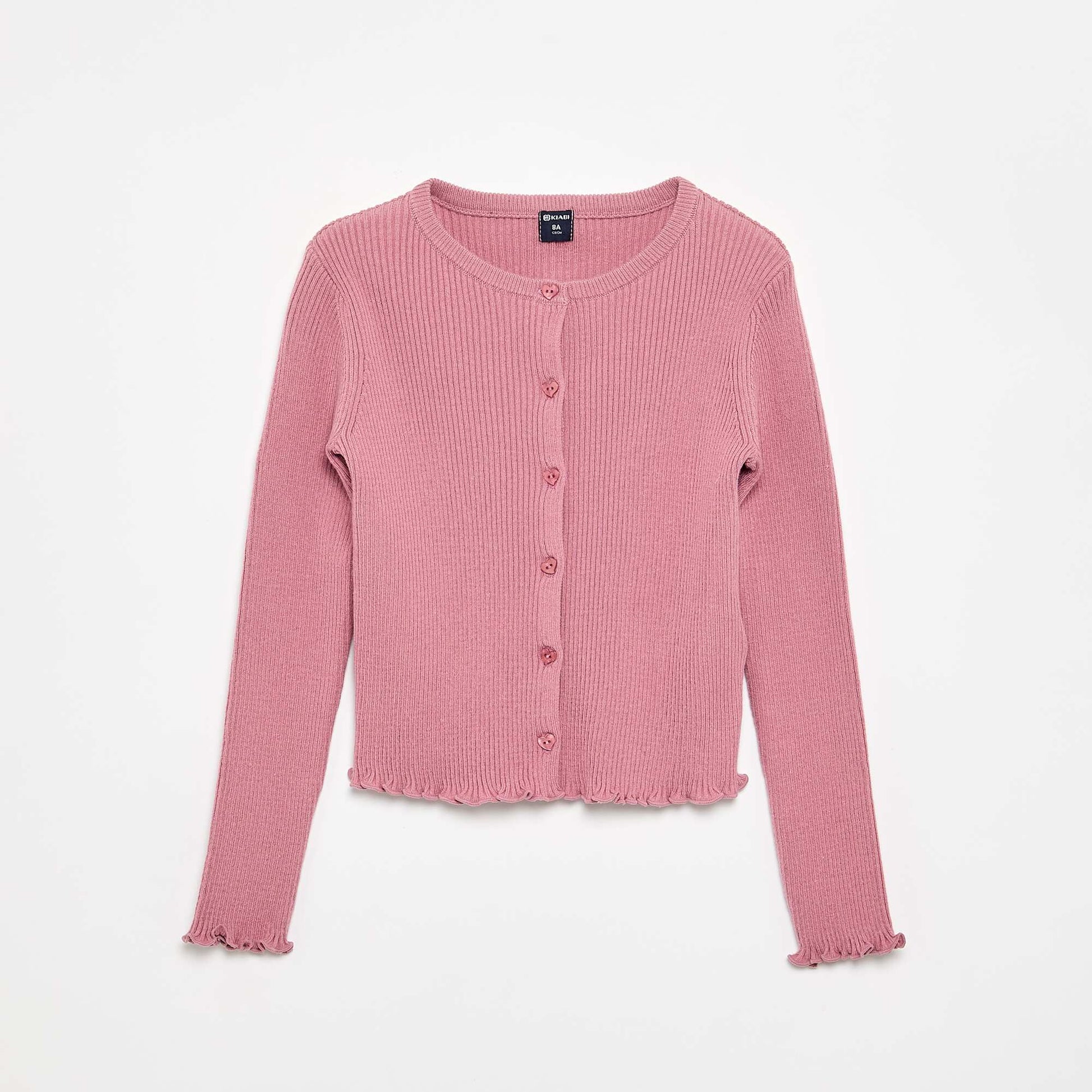 Long-sleeved ribbed knit cardigan PINK