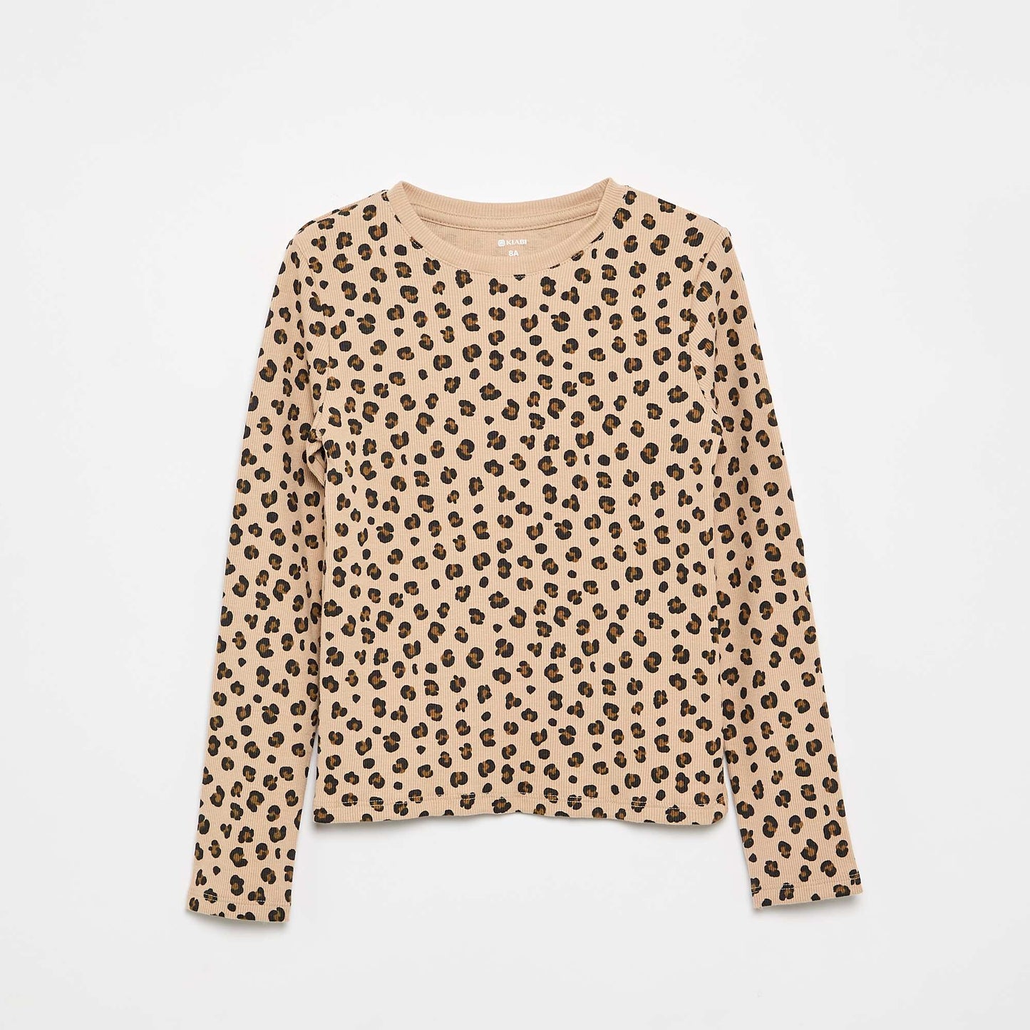 Long-sleeved ribbed knit T-shirt BEIGE