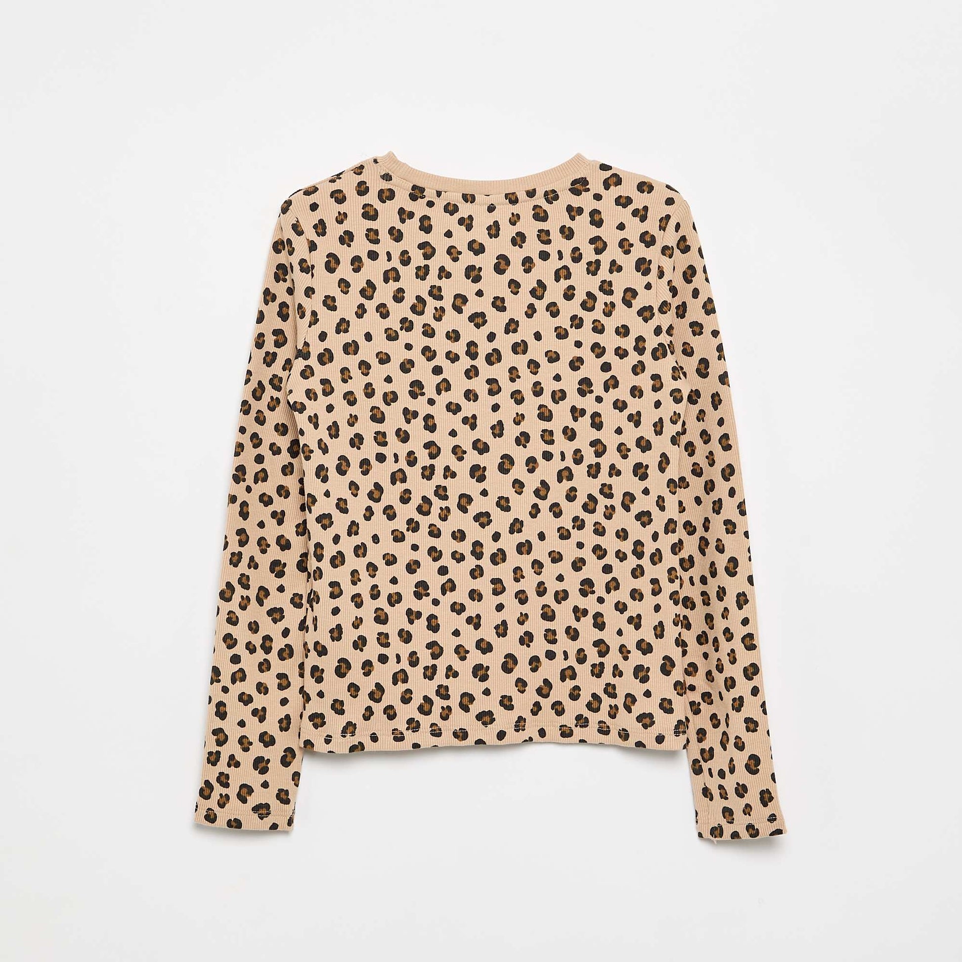 Long-sleeved ribbed knit T-shirt BEIGE