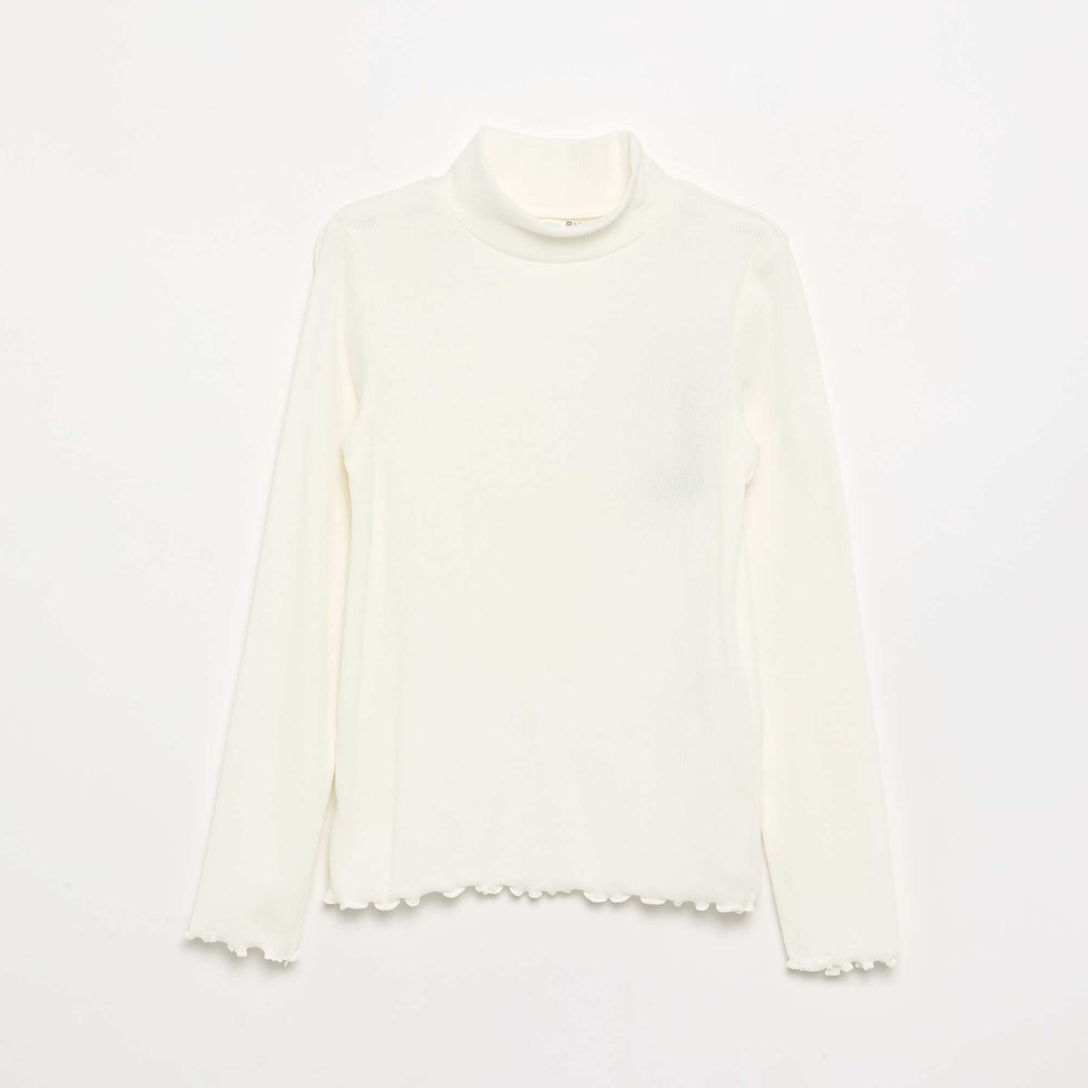 Solid Turtleneck with Lettuce Trim WHITE