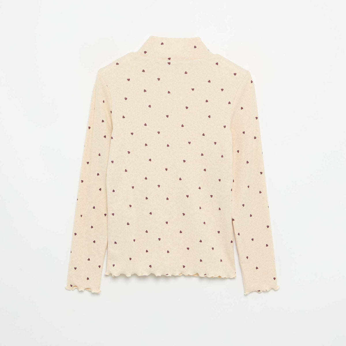 Printed Ribbed Knit Roll-Neck Top BEIGE