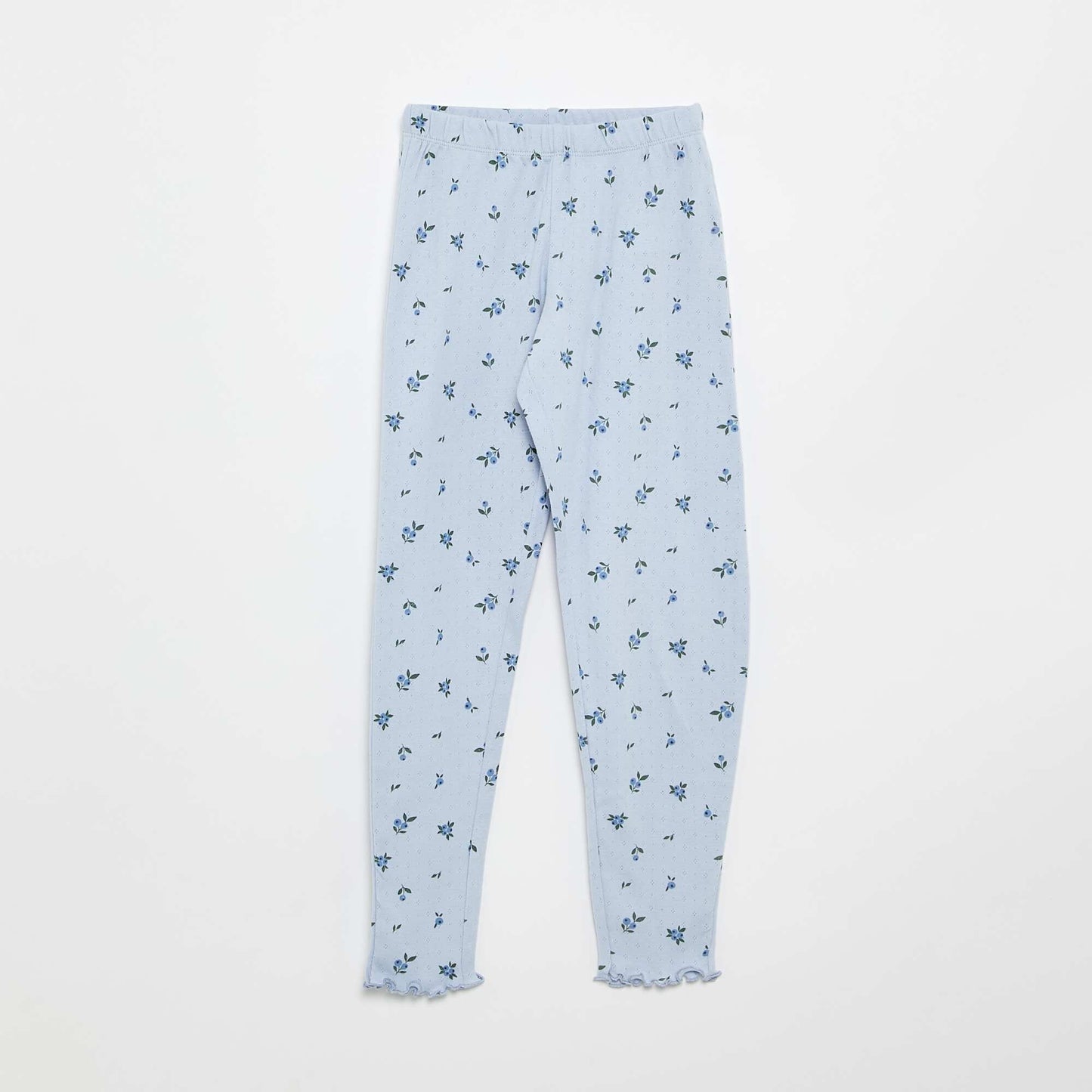 Long Pointelle Knit Pajama Set - 2 Pieces BLUE