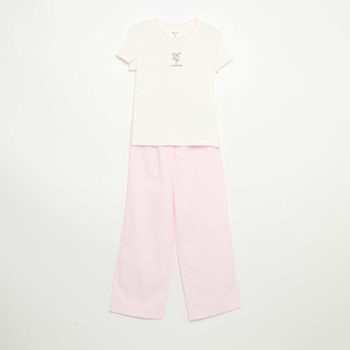 2-Piece Pajamas - Short-Sleeved T-shirt + Striped Pants PINK