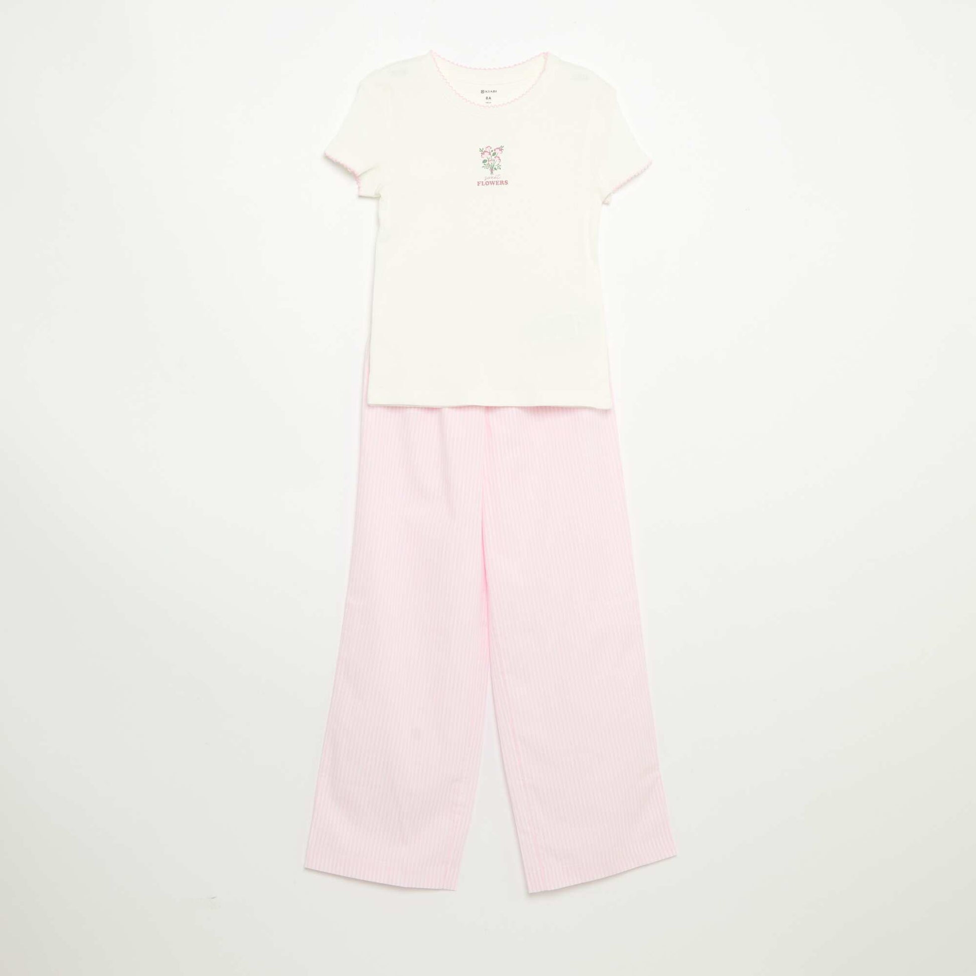 2-Piece Pajamas - Short-Sleeved T-shirt + Striped Pants PINK