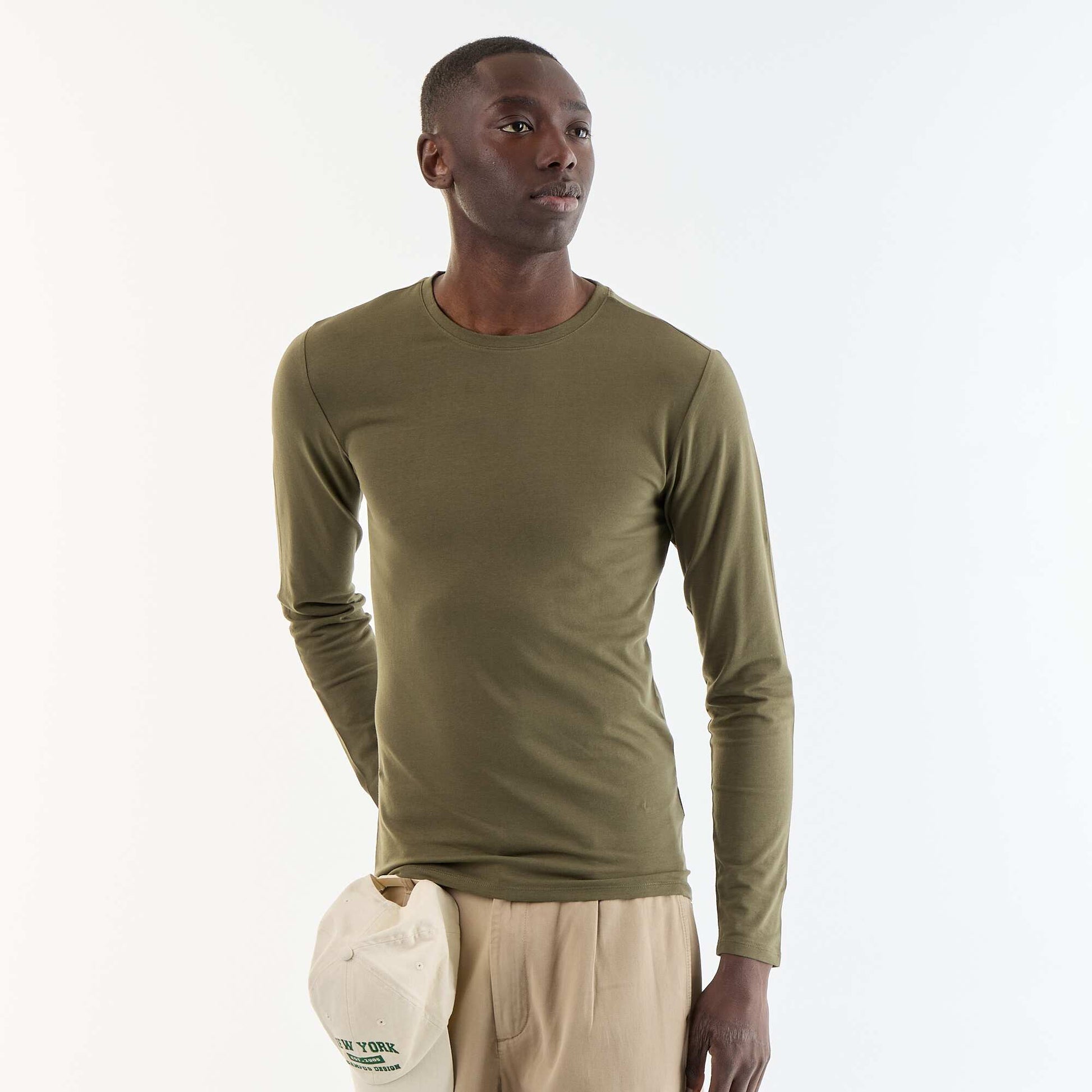 Plain Long-Sleeved T-Shirt KHAKI