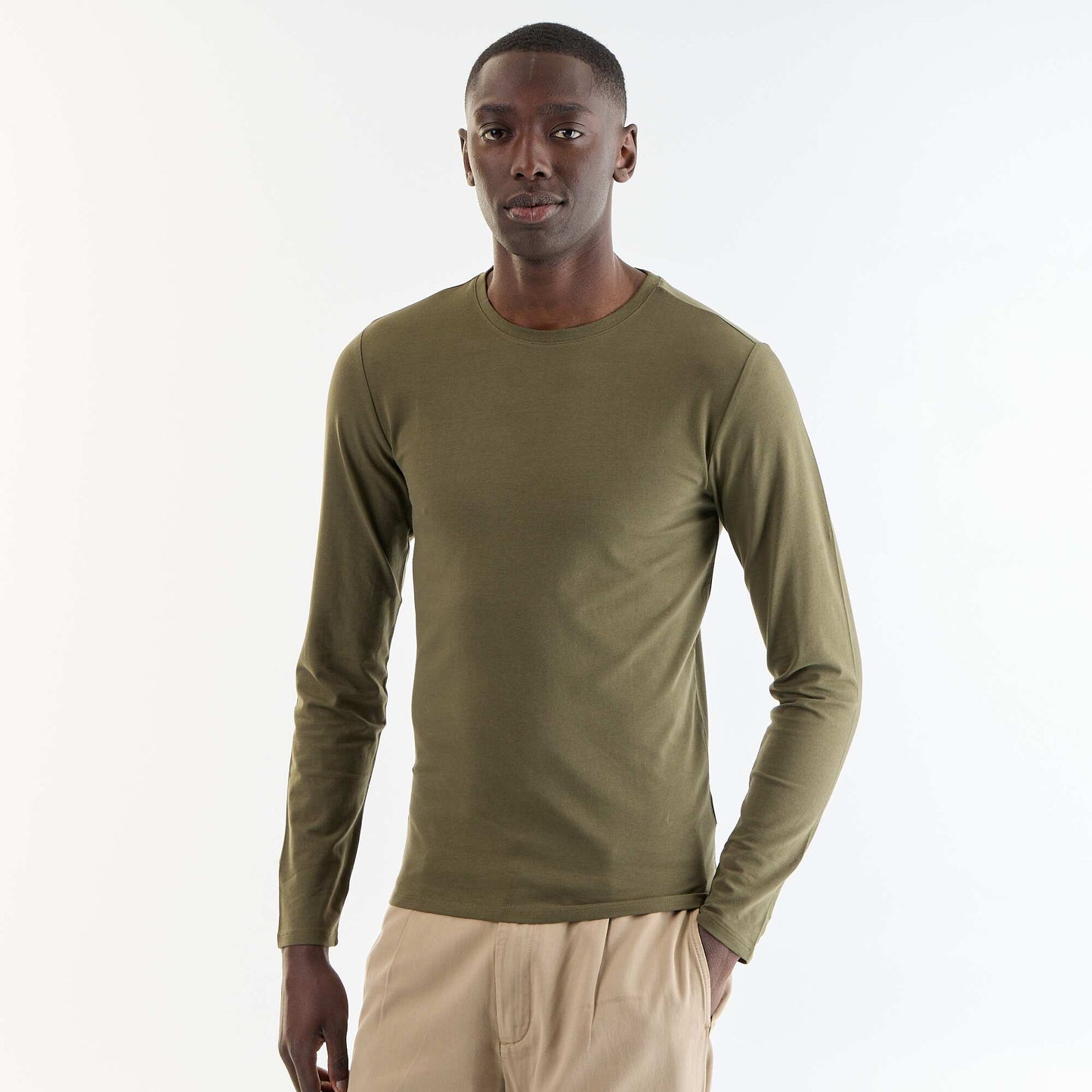 Plain Long-Sleeved T-Shirt KHAKI