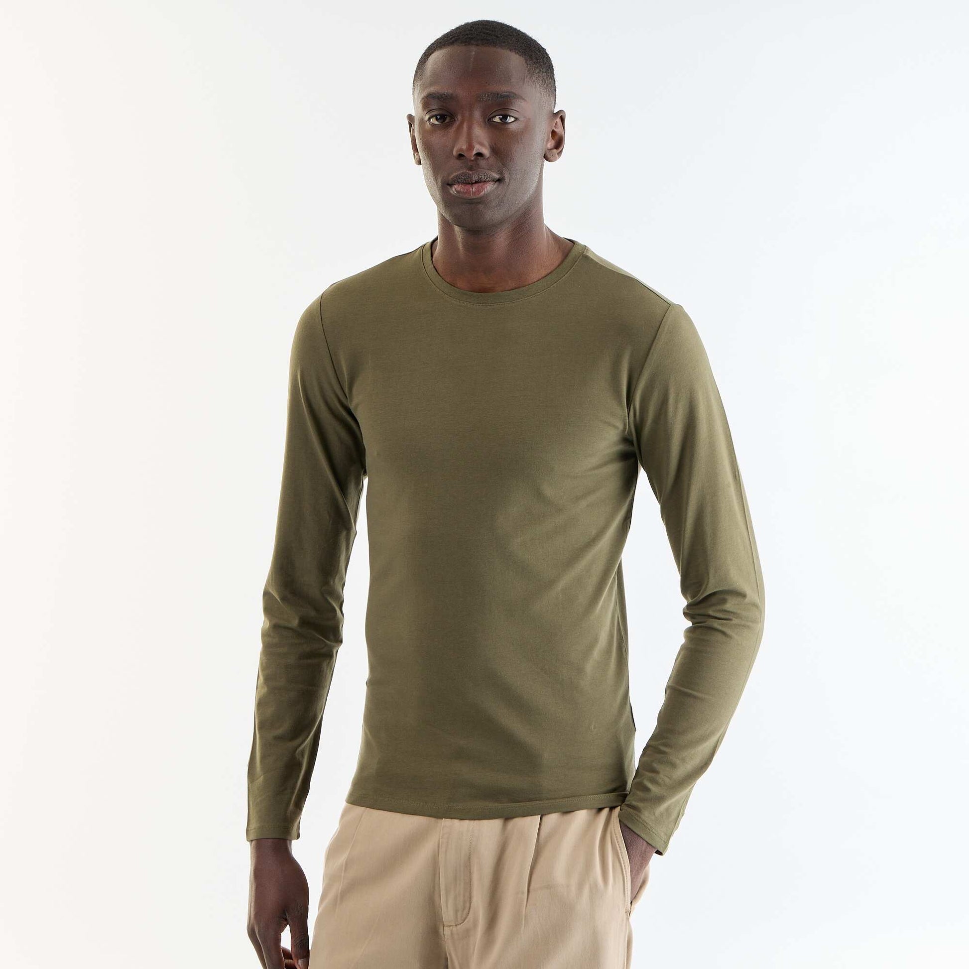 Plain Long-Sleeved T-Shirt KHAKI