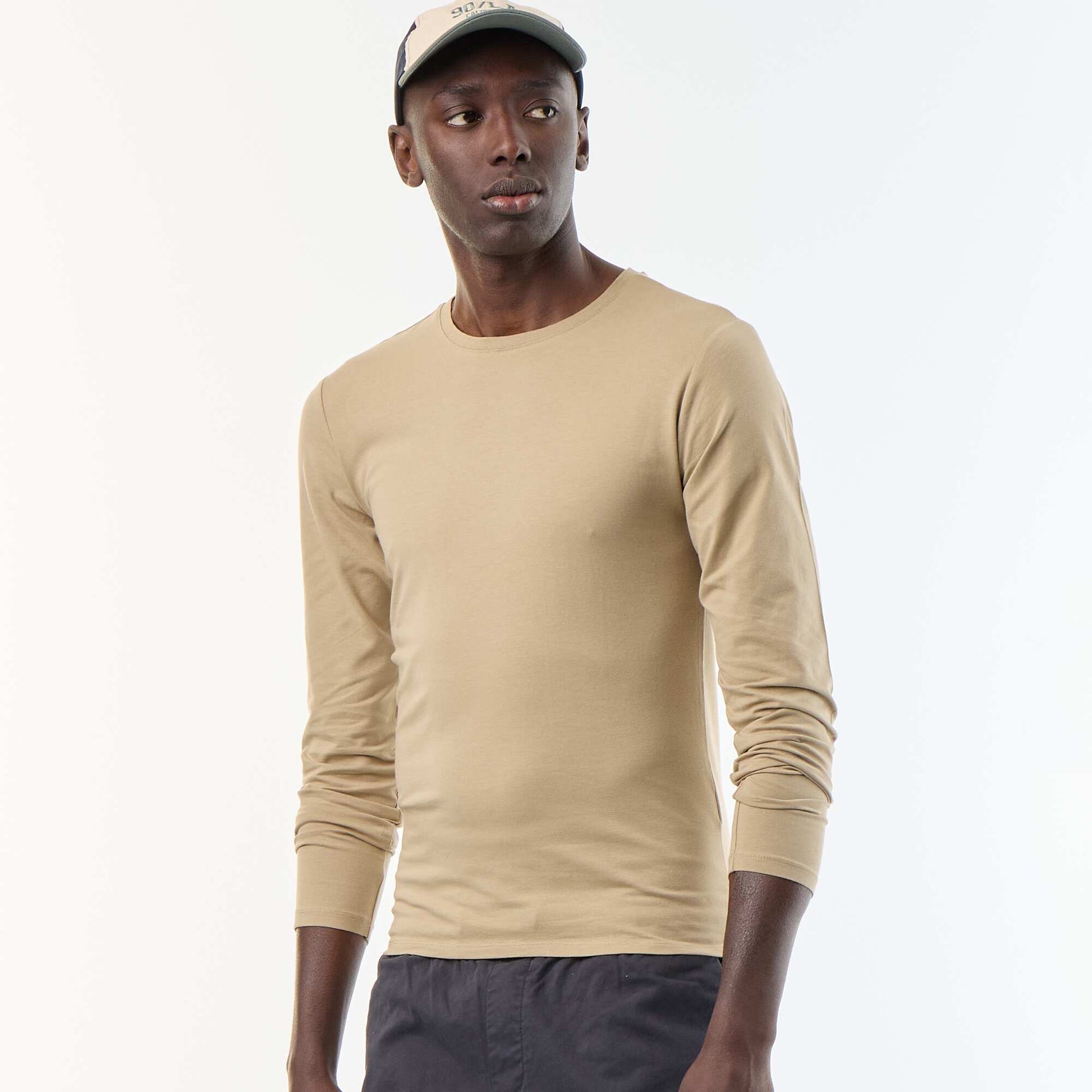 Plain Long-Sleeved T-Shirt BEIGE