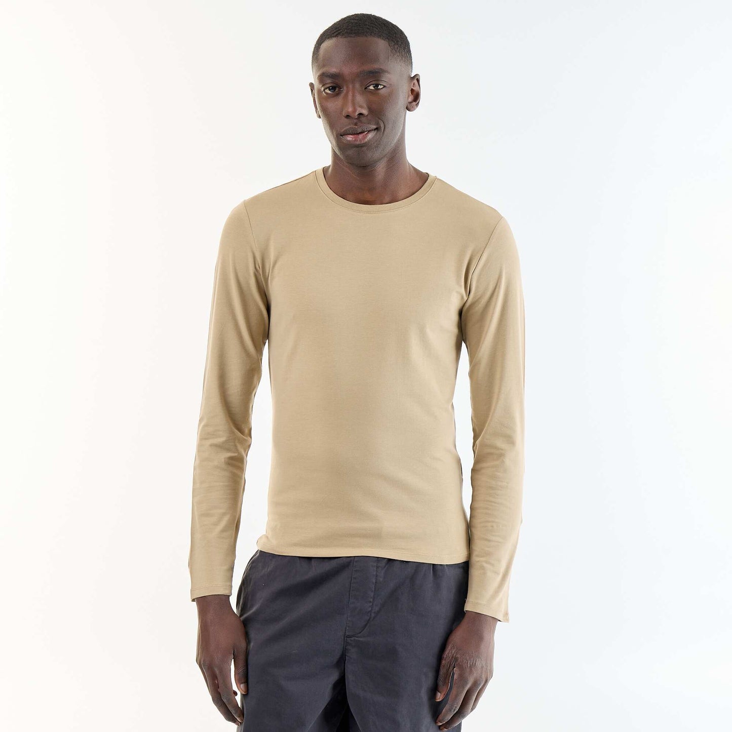 Plain Long-Sleeved T-Shirt BEIGE