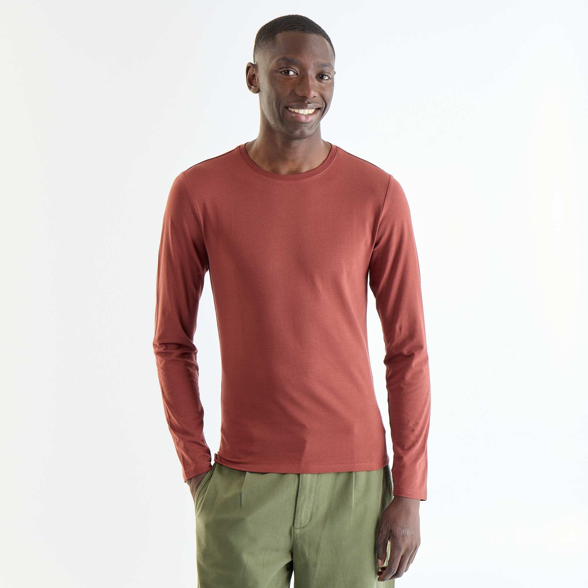 Plain Long-Sleeved T-Shirt BROWN