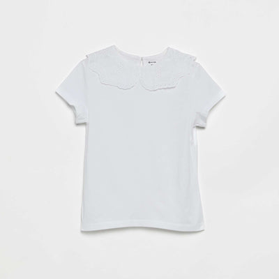 T-shirt with eyelet embroidered collar WHITE