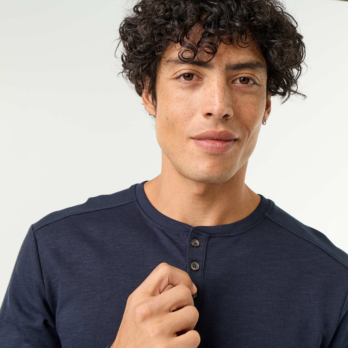 Men's Long-Sleeved Henley T-shirt BLUE