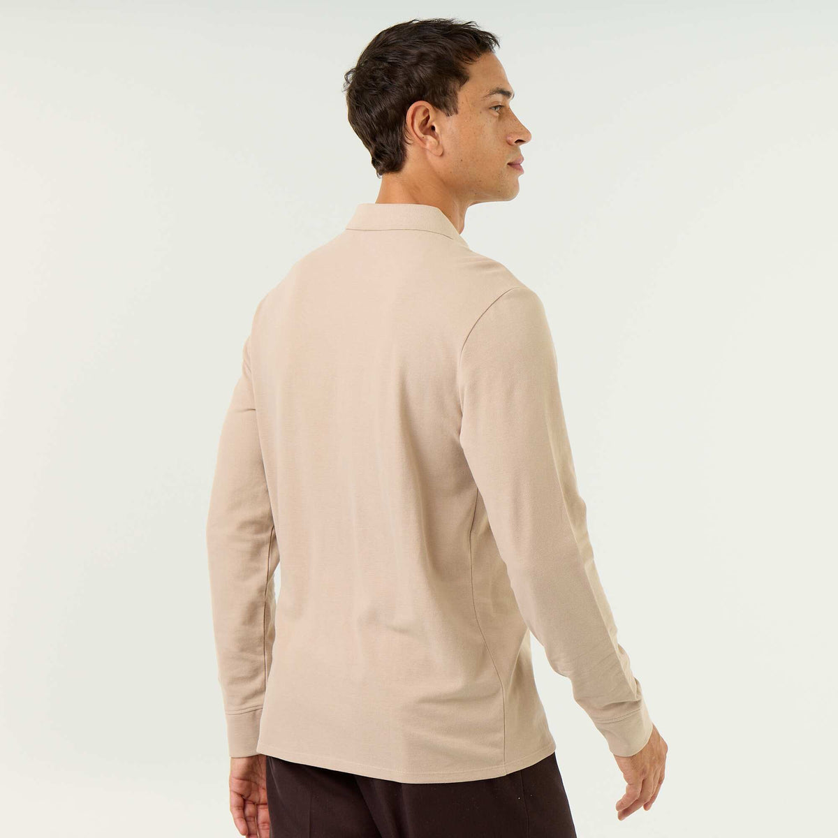 Piqué Knit Long-Sleeved Polo Shirt BEIGE