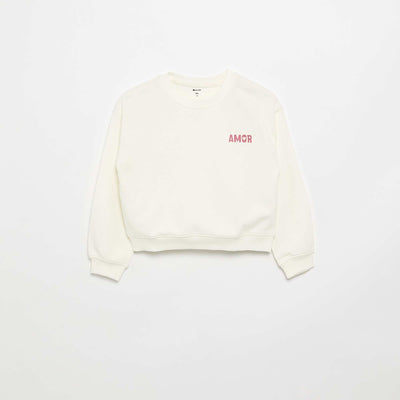 Fleece sweatshirt with chest print WHITE