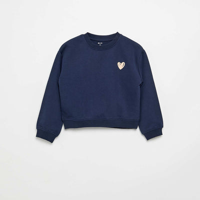 Fleece sweatshirt with chest print BLUE