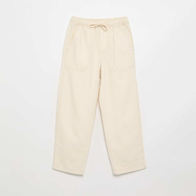 Drawstring twill trousers WHITE