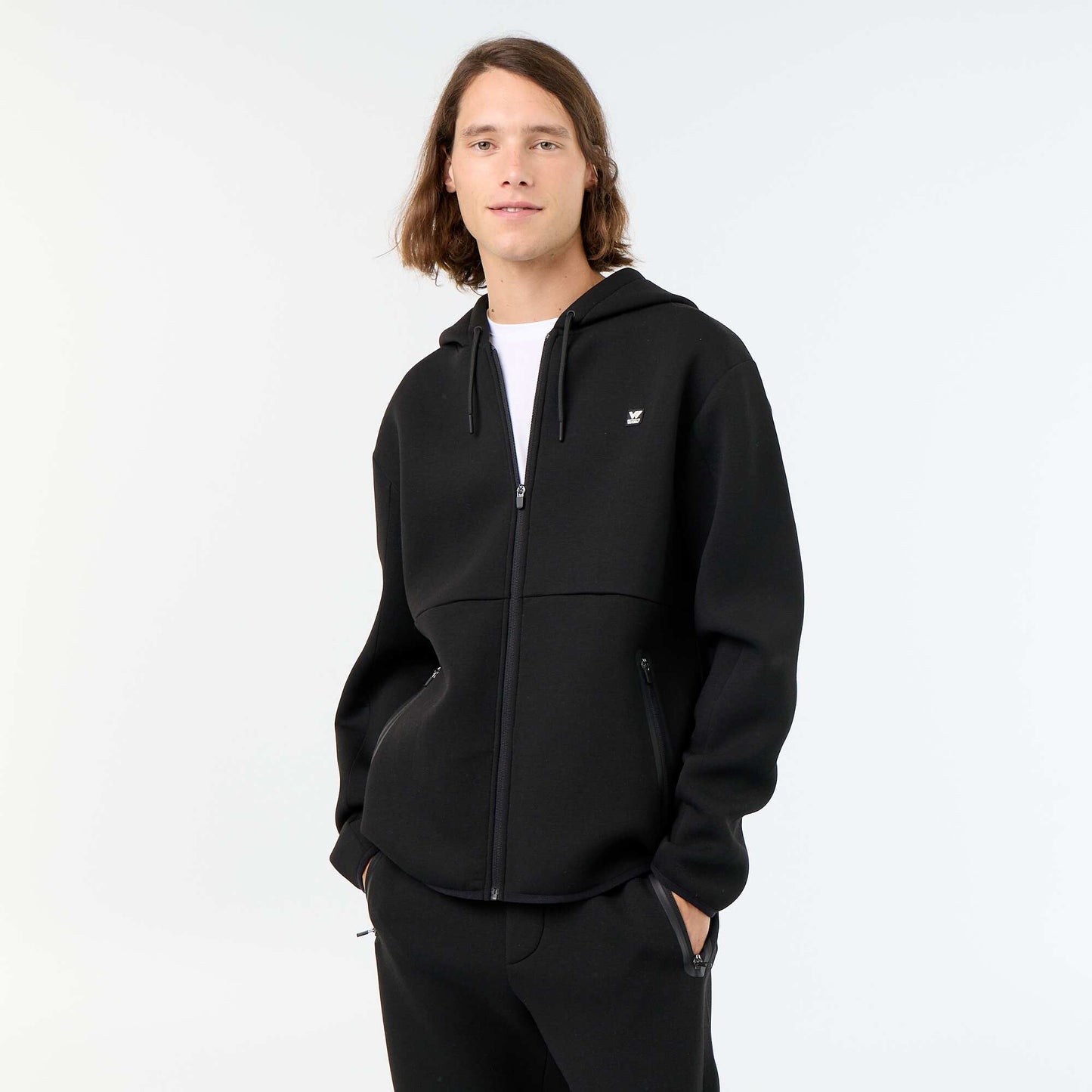 Neoprene-look hooded sweatshirt BLACK