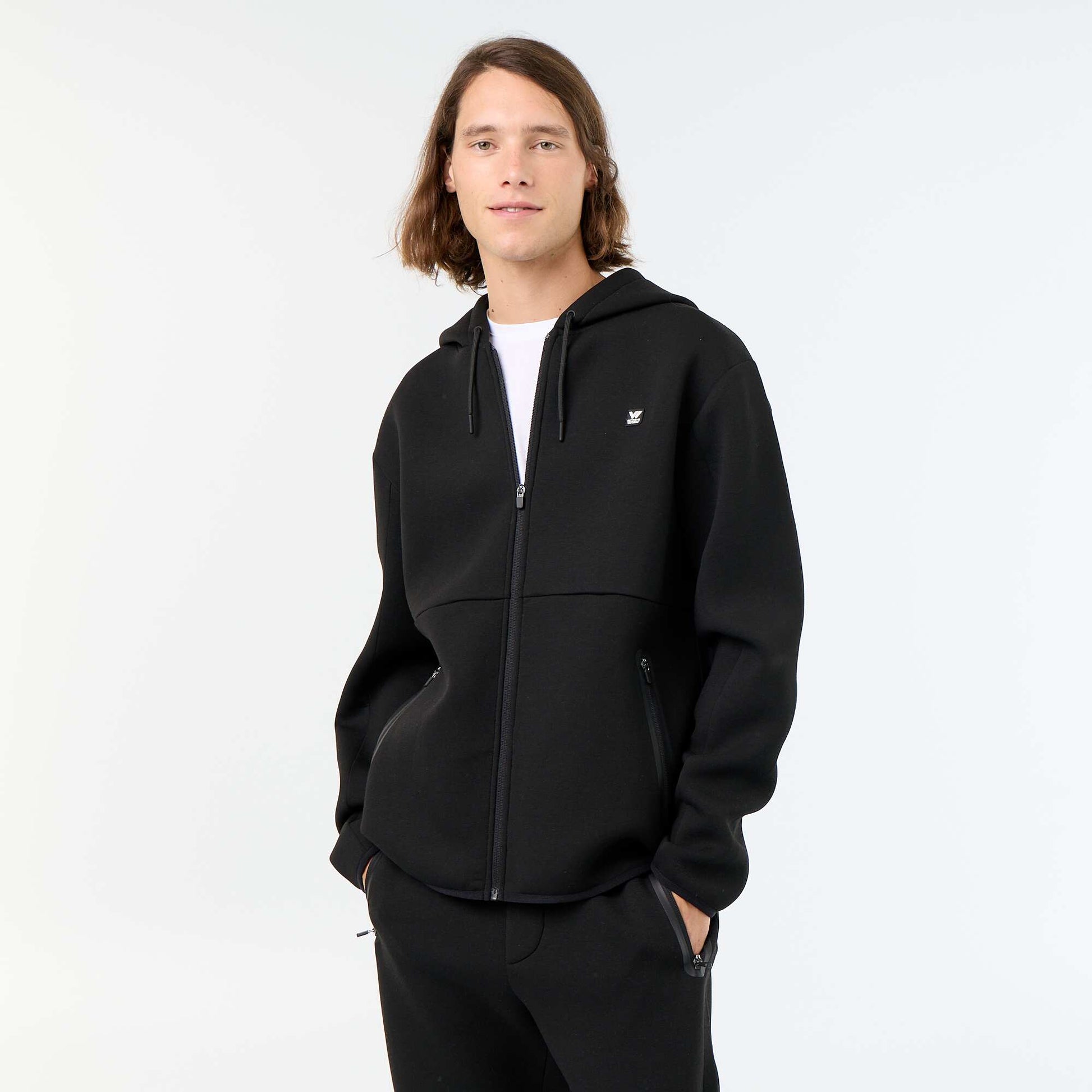 Neoprene-look hooded sweatshirt BLACK
