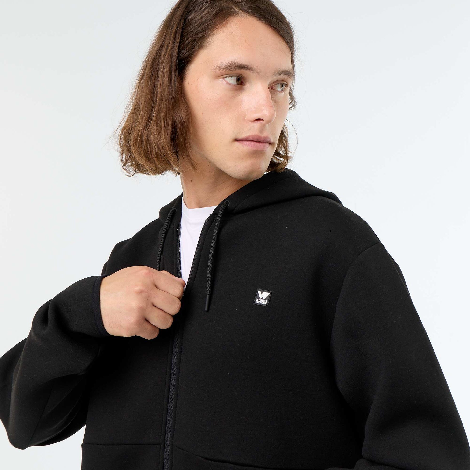 Neoprene-look hooded sweatshirt BLACK