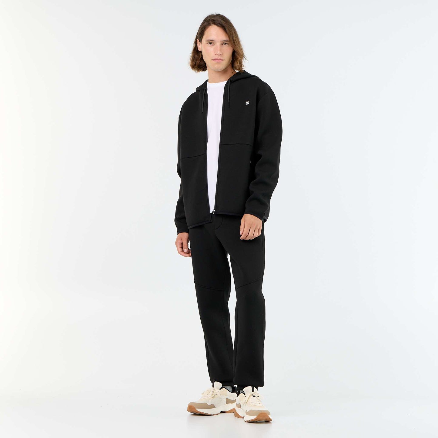 Neoprene-look hooded sweatshirt BLACK
