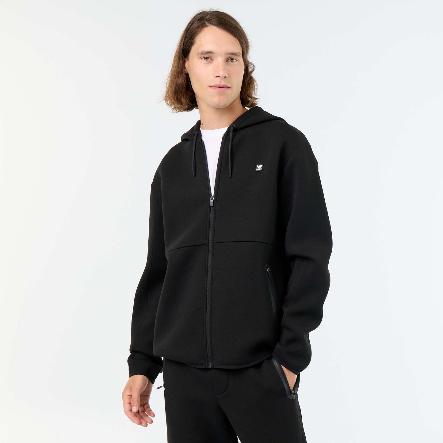 Neoprene-look hooded sweatshirt BLACK