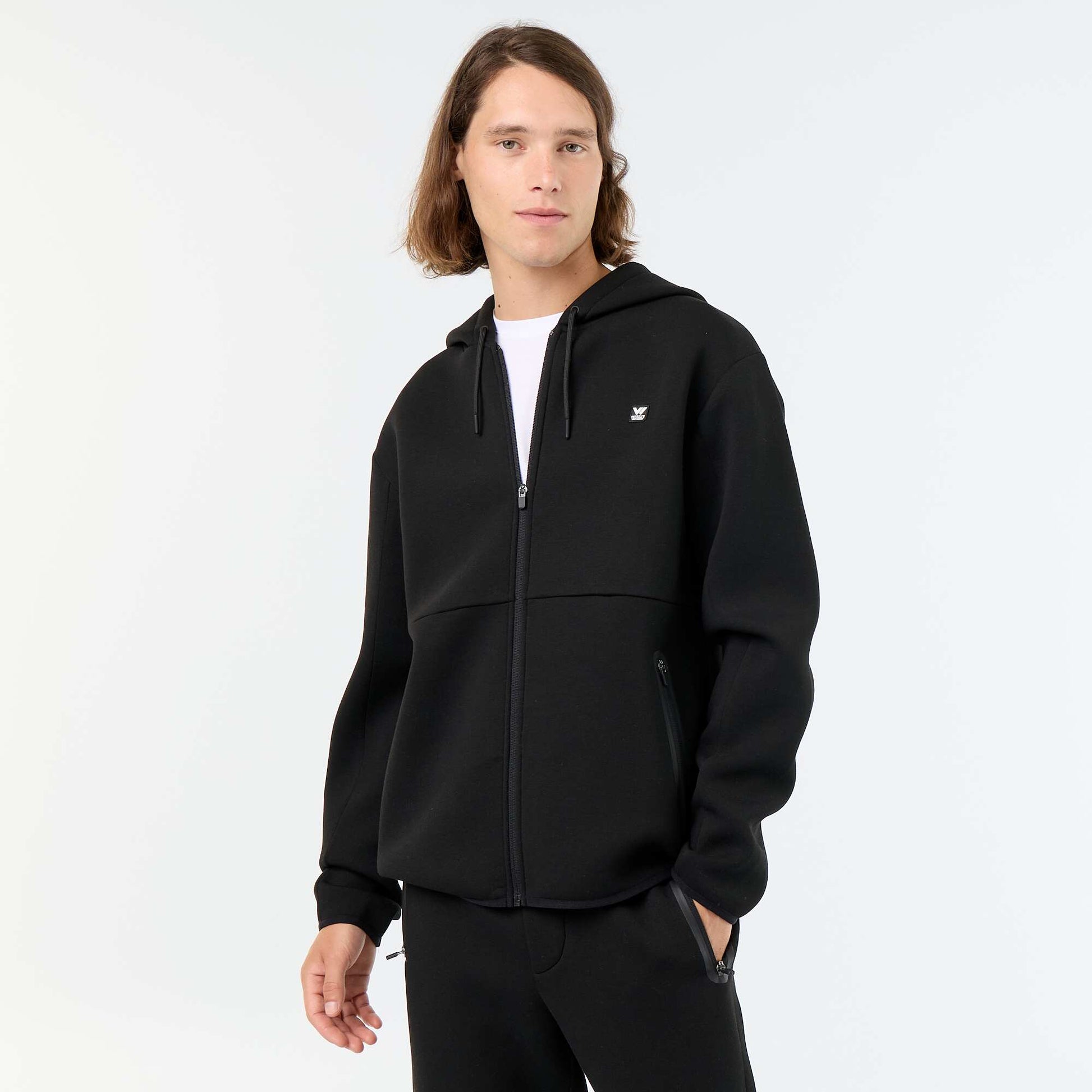 Neoprene-look hooded sweatshirt BLACK