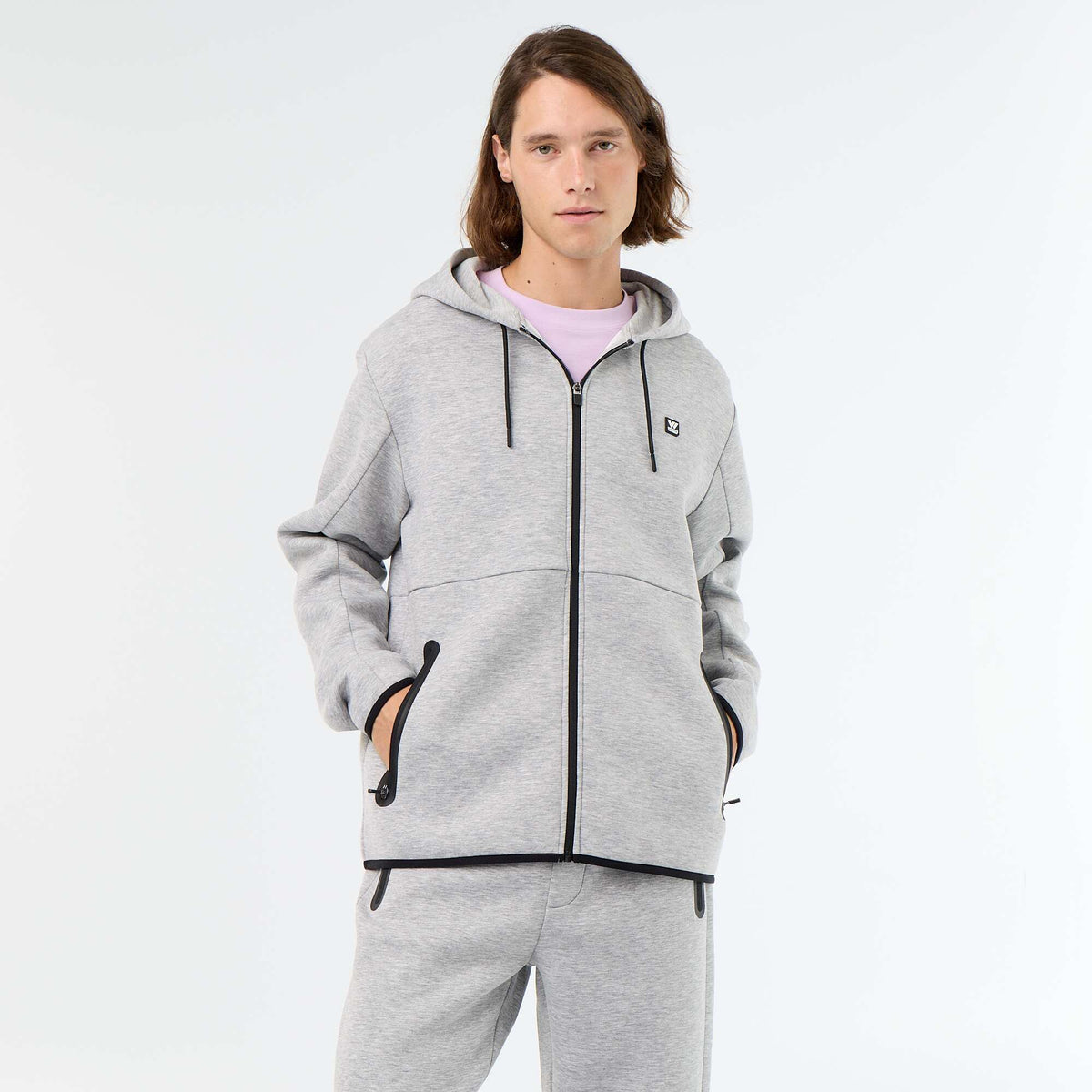 Neoprene-look hooded sweatshirt GREY