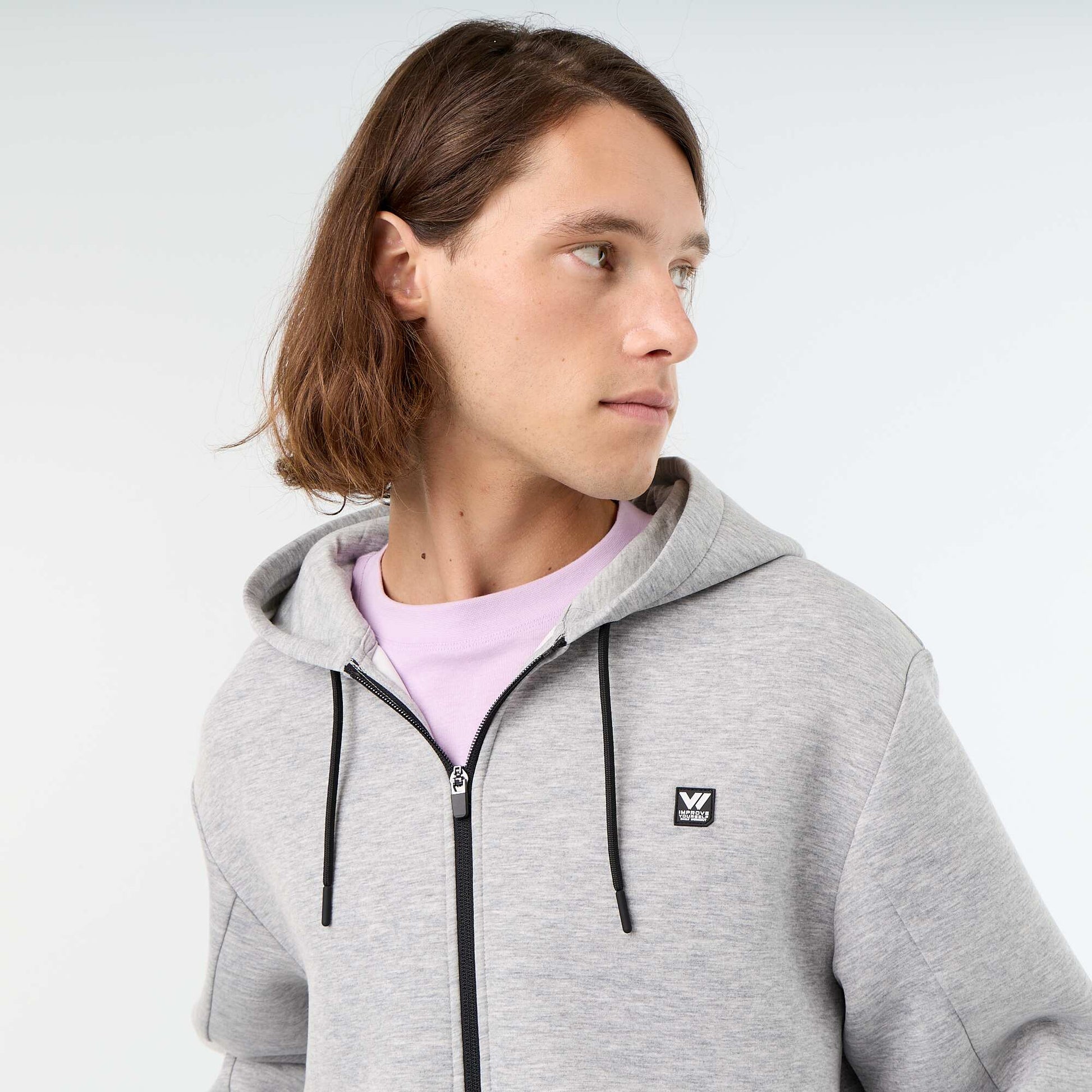 Neoprene-look hooded sweatshirt GREY