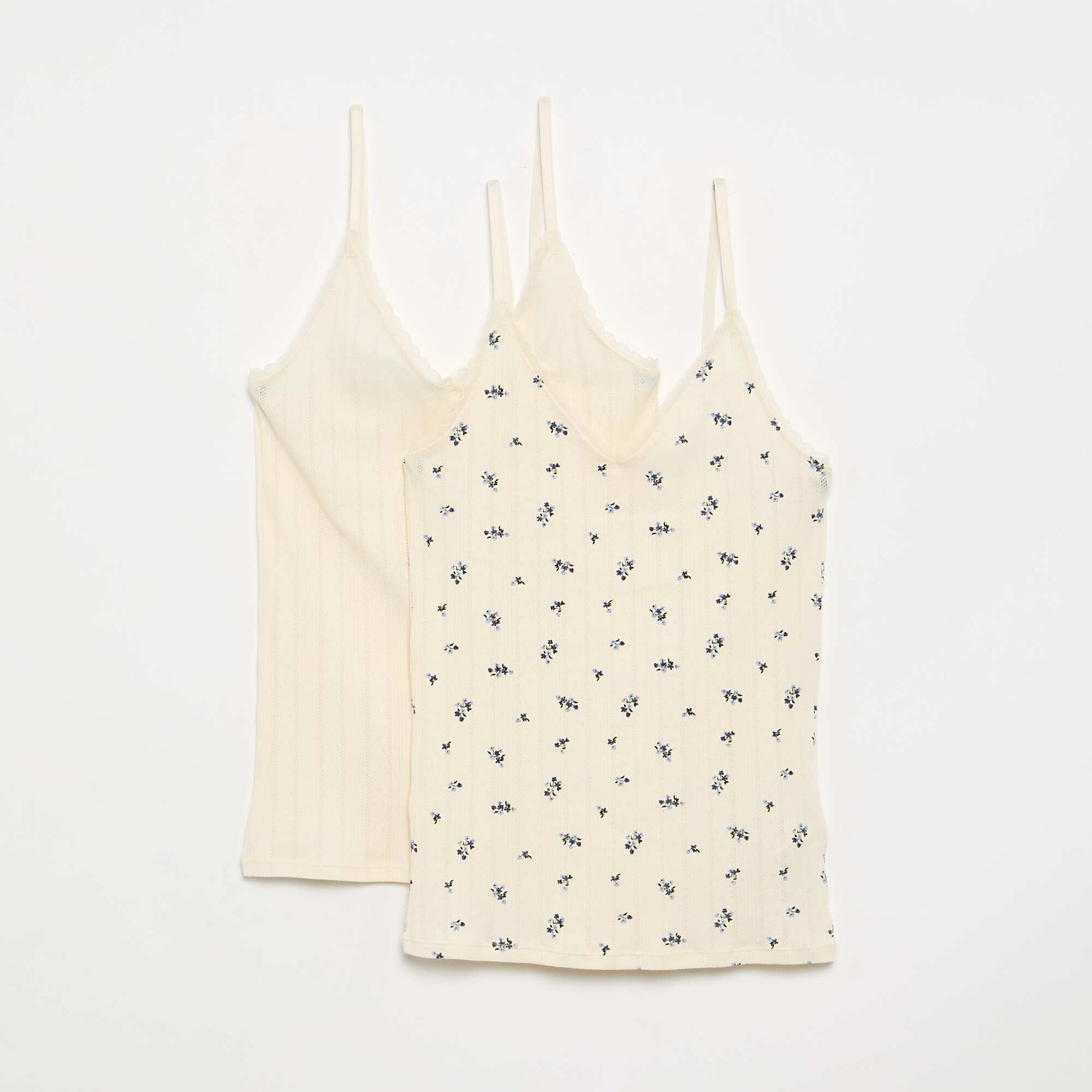 Pack of 2 Printed Pointelle Tank Tops WHITE