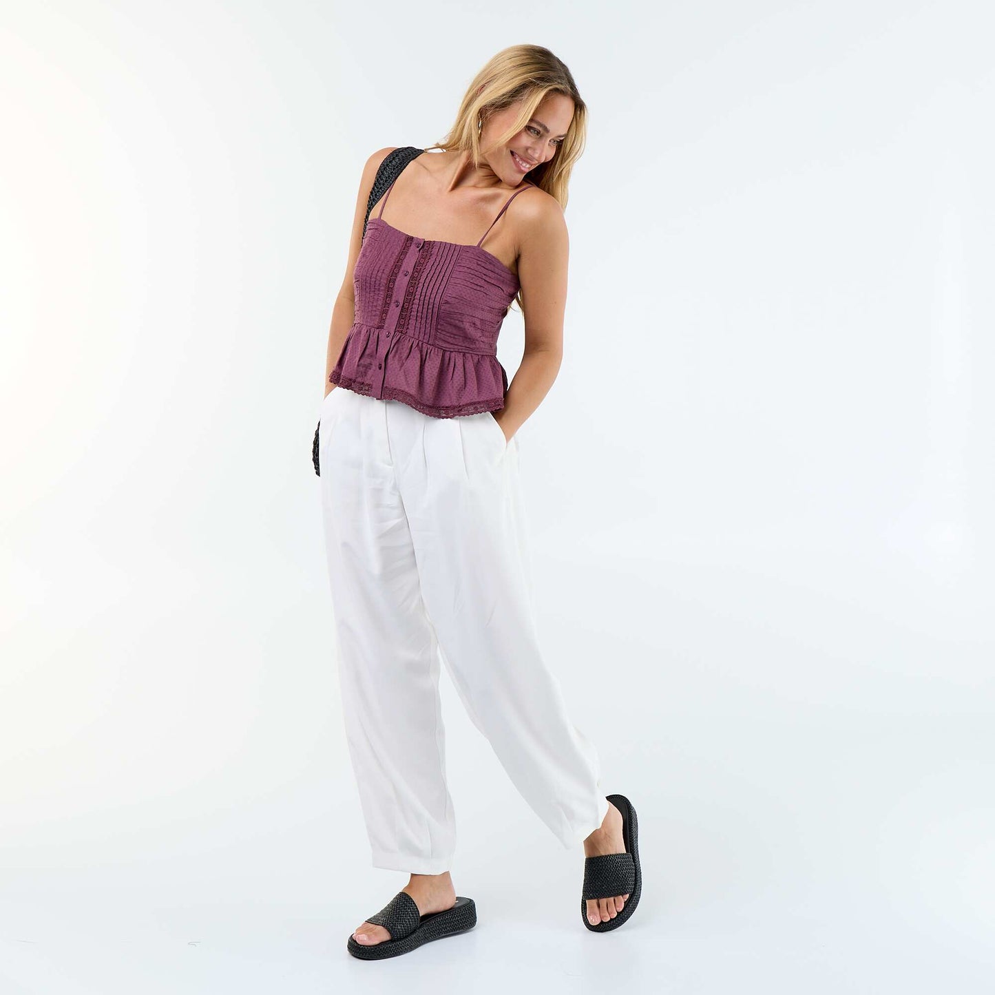 Cropped top with delicate straps PURPLE