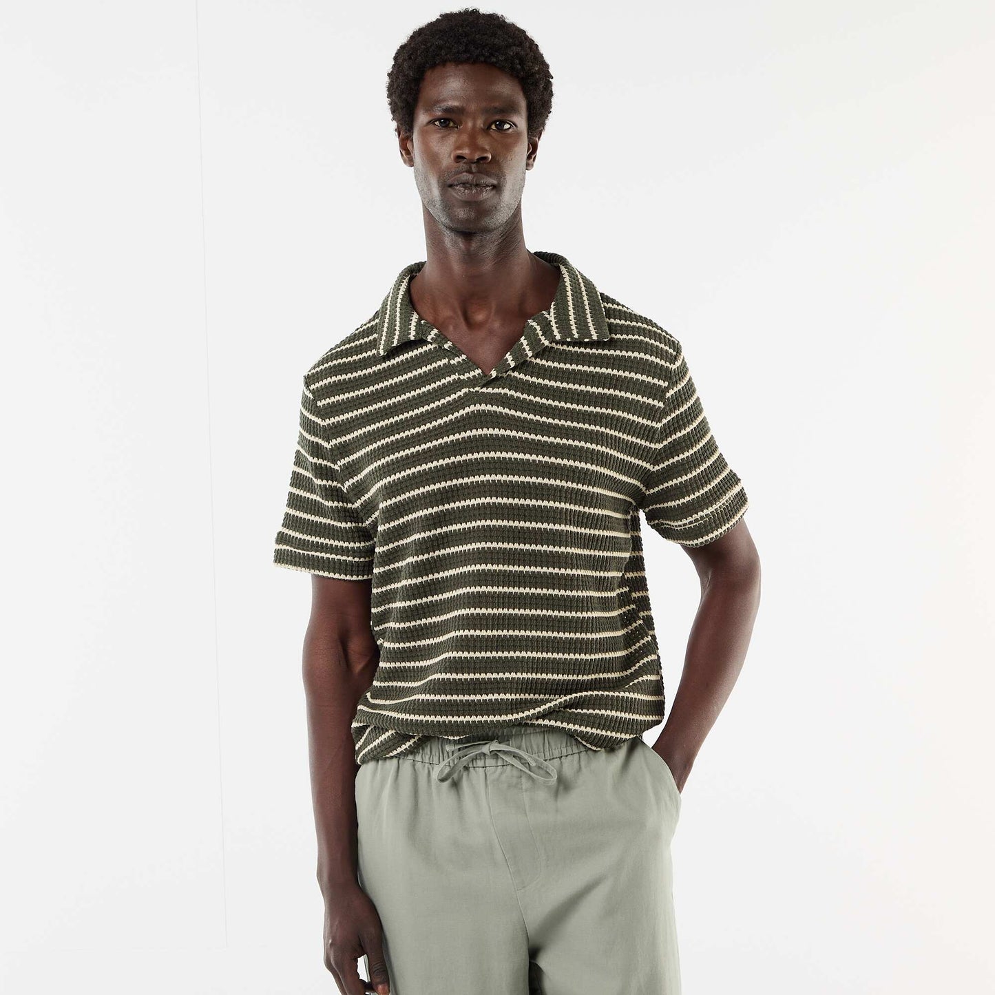 Short-Sleeved Polo Shirt in Textured Fabric KHAKI