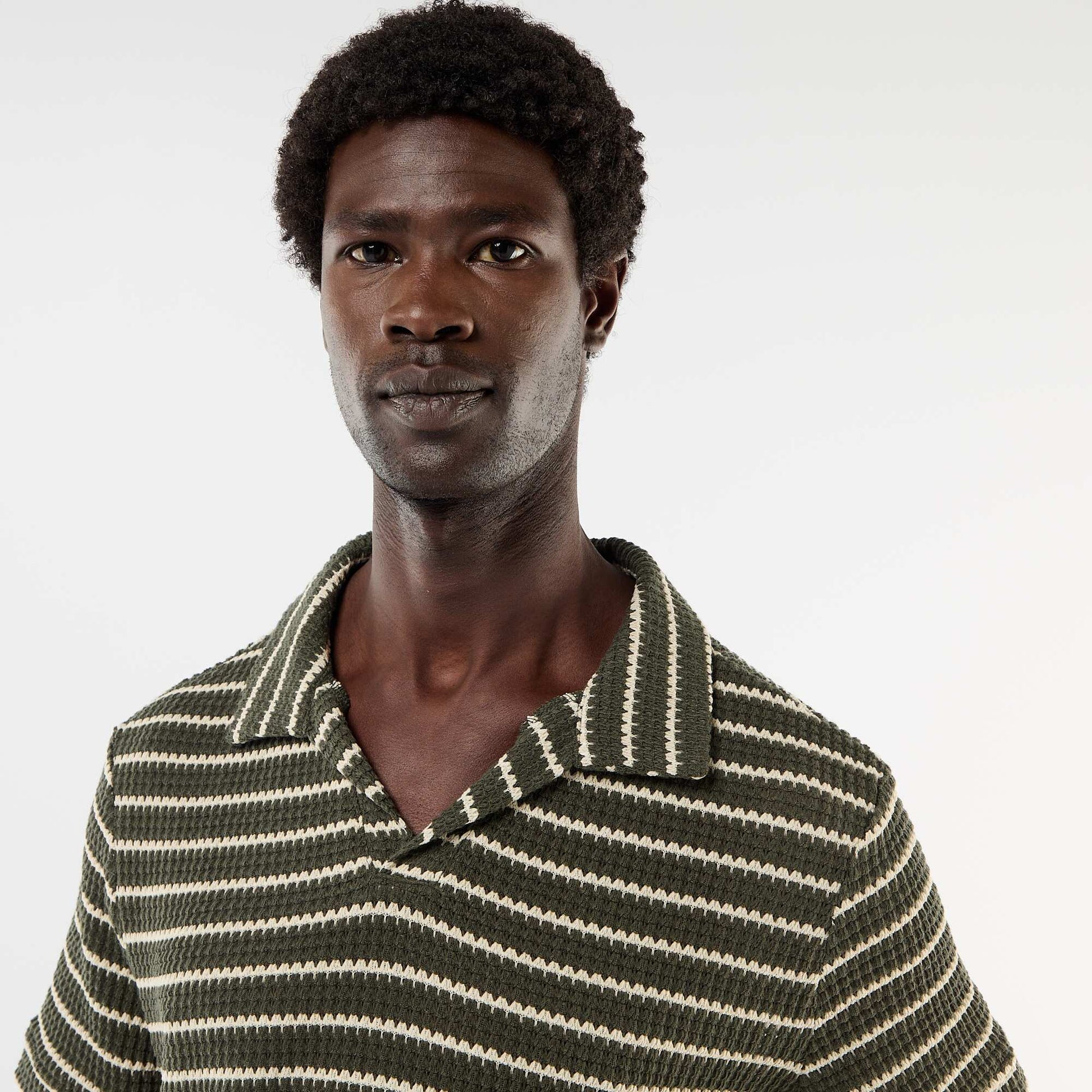 Short-Sleeved Polo Shirt in Textured Fabric KHAKI