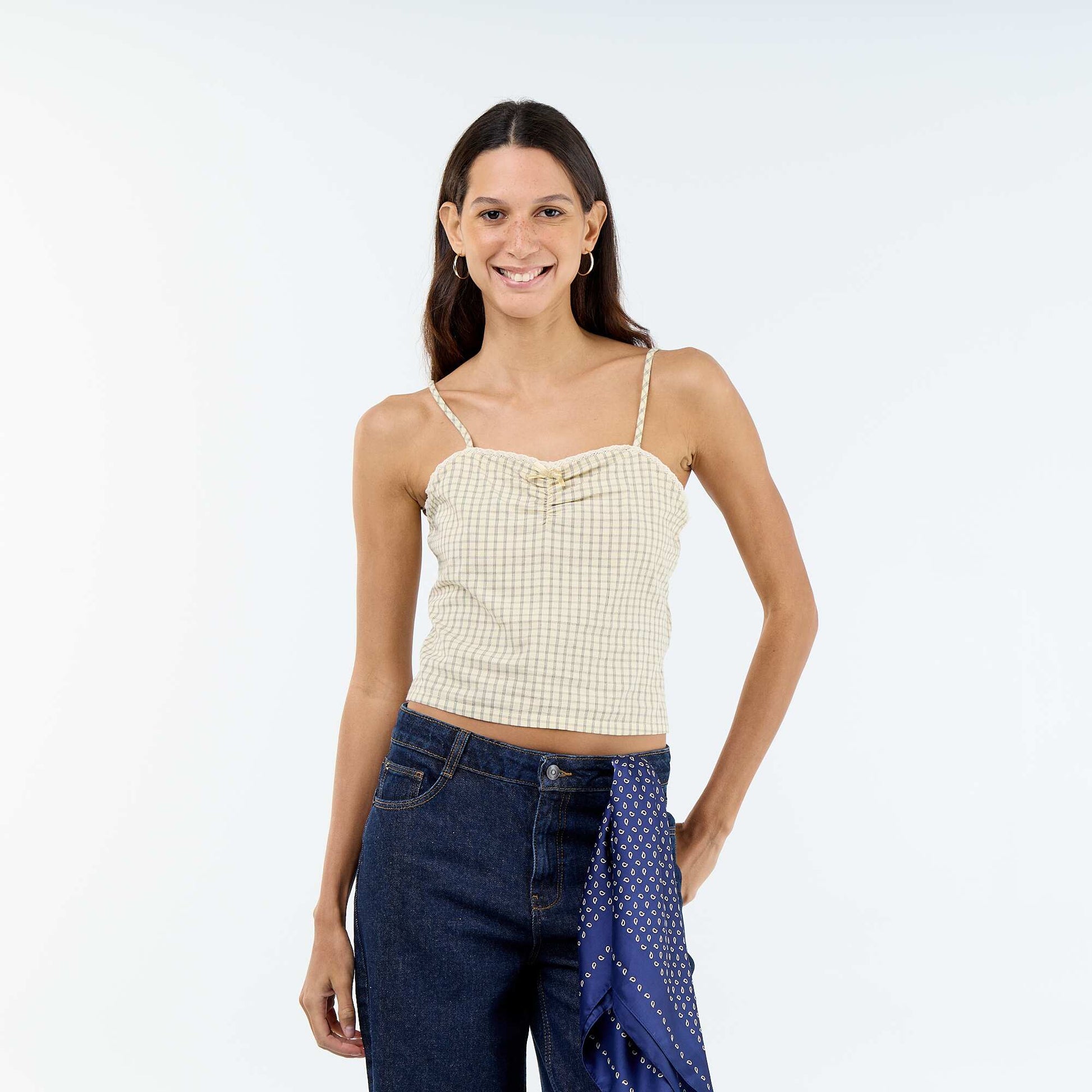 Patterned Cropped Top with Adjustable Straps YELLOW